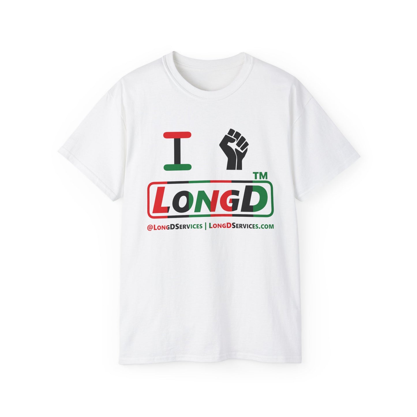 I fist LongD positive vertical 6-striped tag-domain logo cotton tee