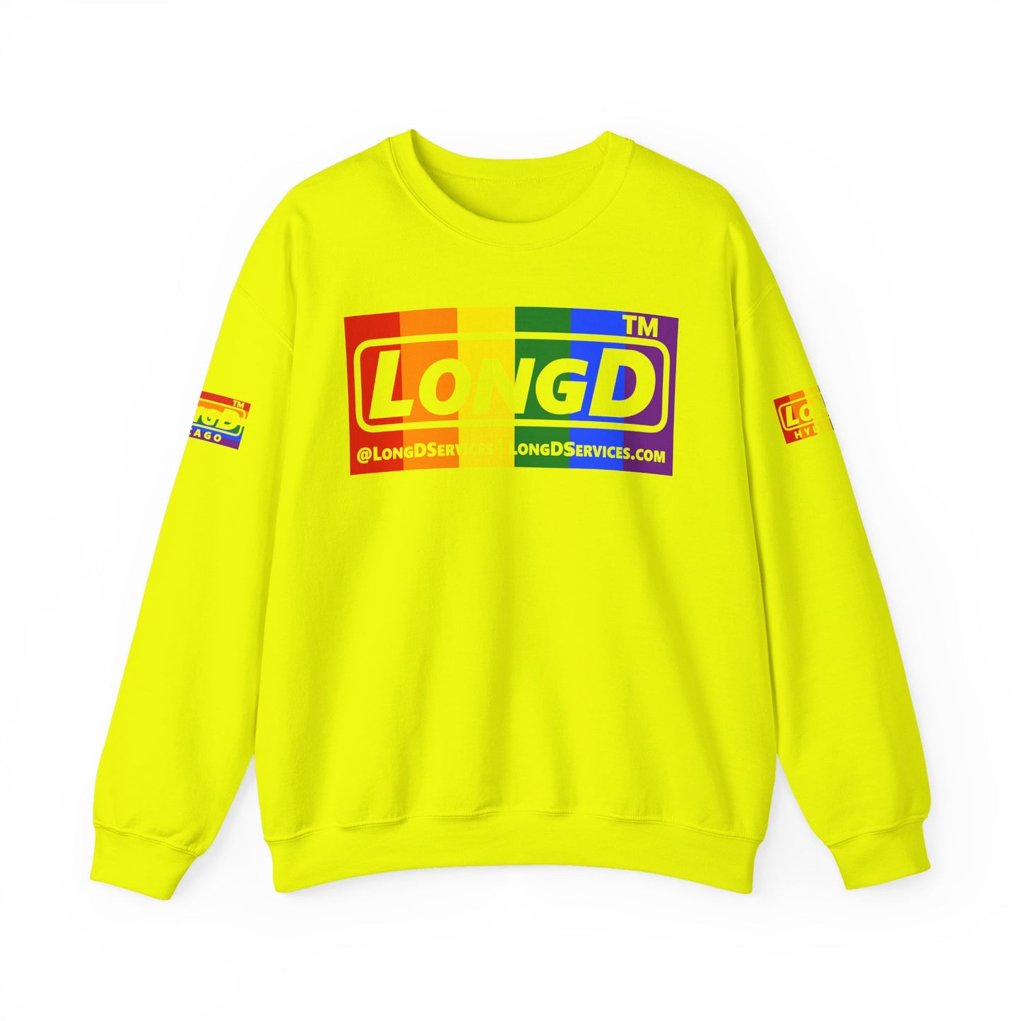 LongD official basic 4-print tag-domain logo crewneck sweatshirt with Pride heart