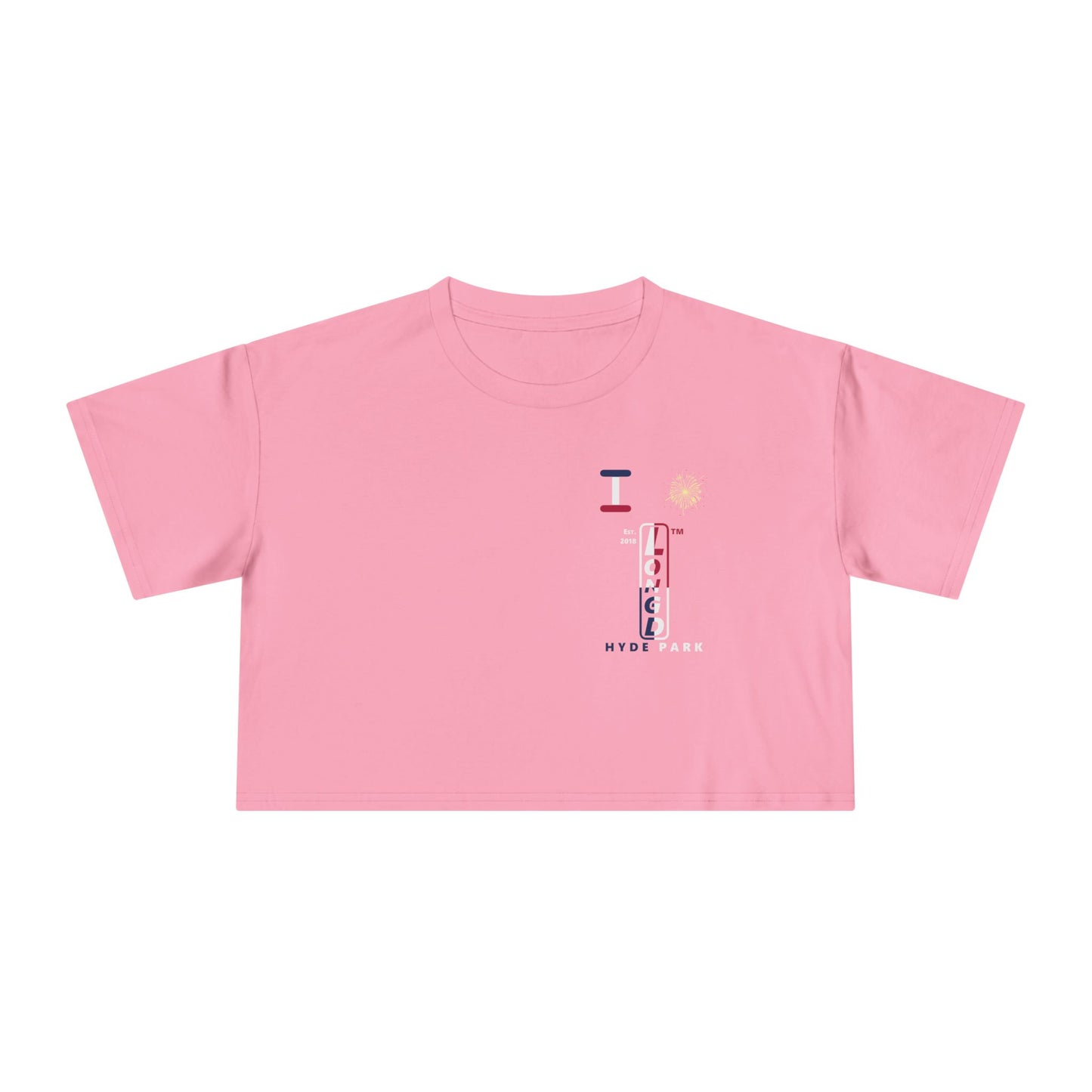 I burst LongD positive quarters upright single-breasted Hyde Park logo crop tee