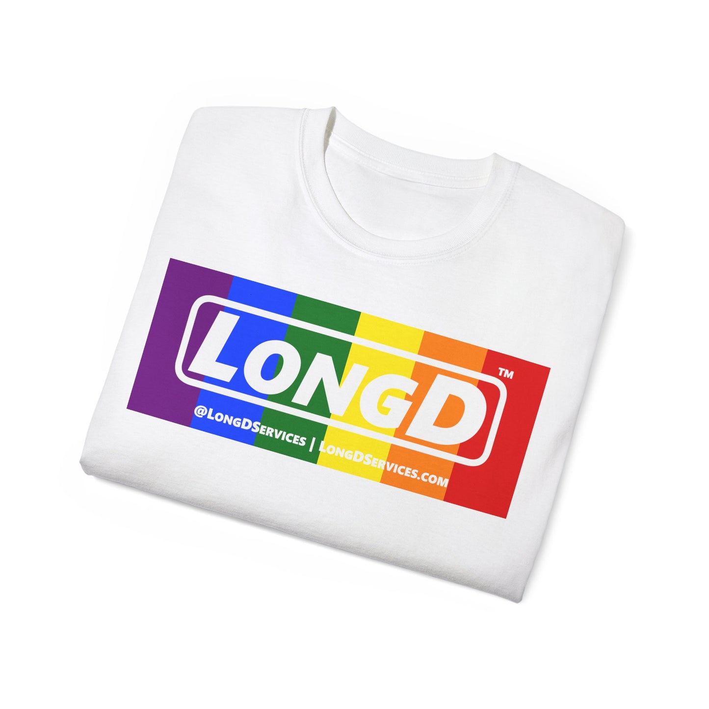LongD® Logo Cotton Tee Pride rainbow negative text