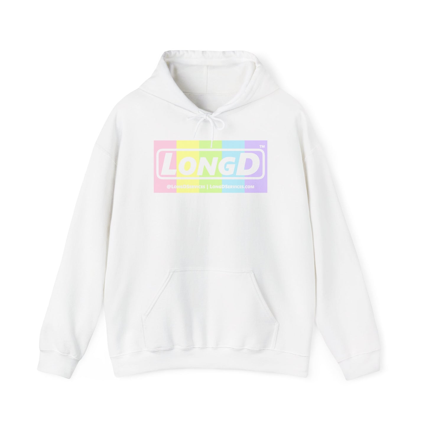LongD® Logo Hoodie pastel spectrum negative text coloration