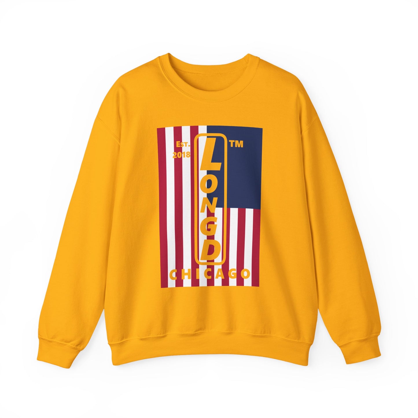 LongD negative cropped flag Chicago logo crewneck sweatshirt (patriotic colors)