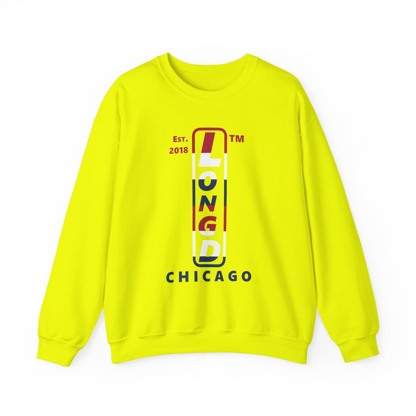 LongD positive horizontal 6-striped Chicago logo crewneck sweatshirt (patriotic colors)