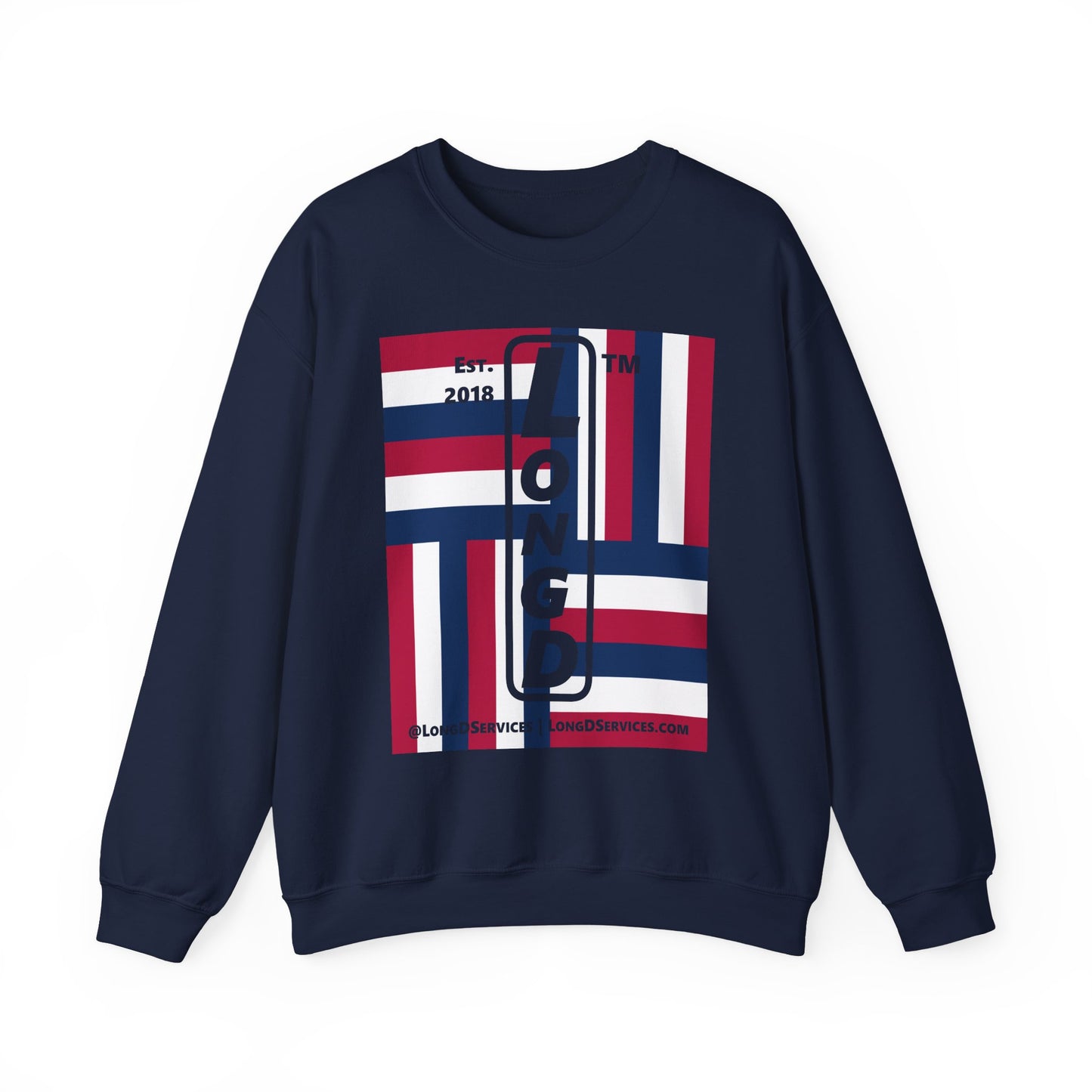 I Burst LongD negative windmill tag-domain upright front-back logo crewneck sweatshirt