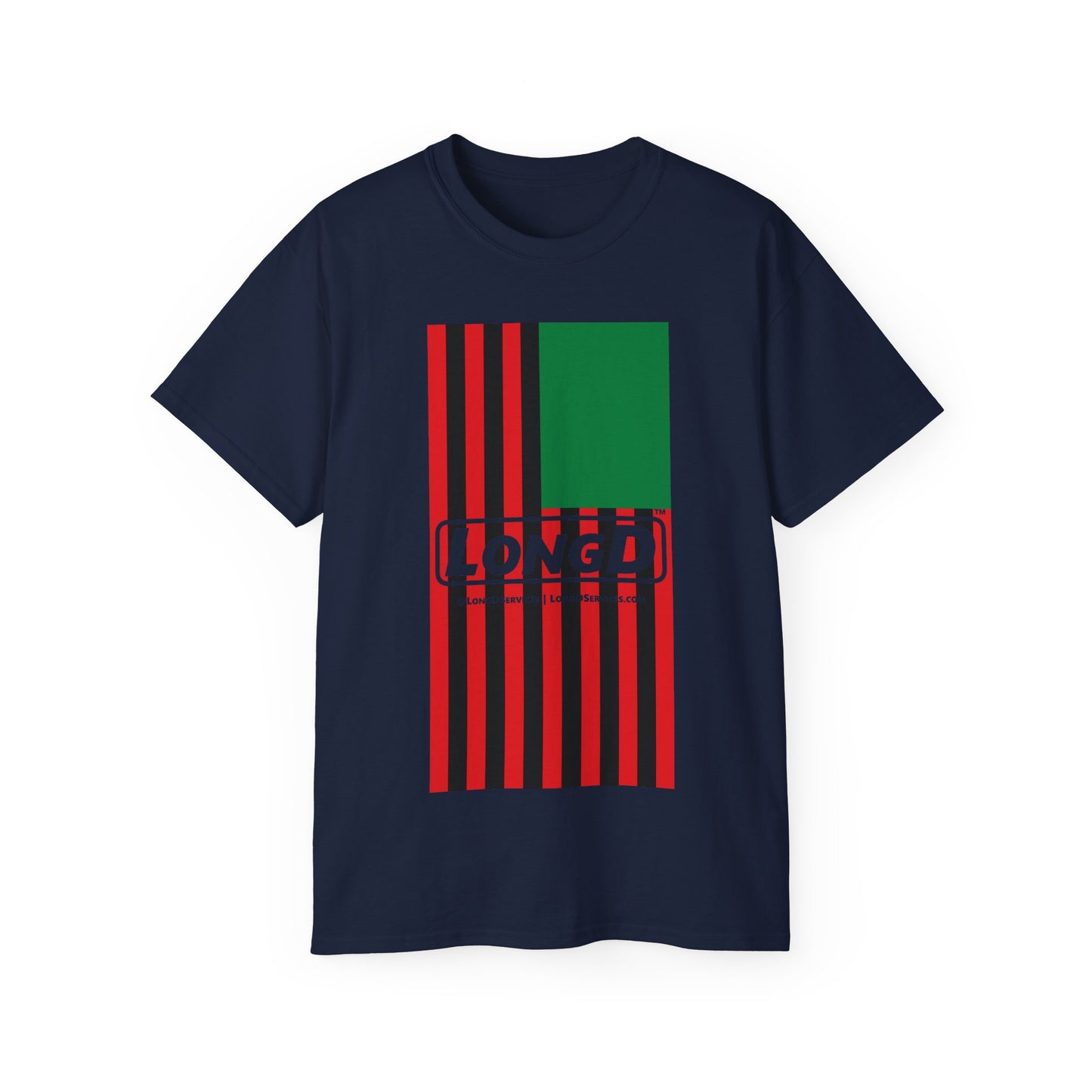 LongD® Logo Cotton Tee Juneteenth vertical African-American flag negative text
