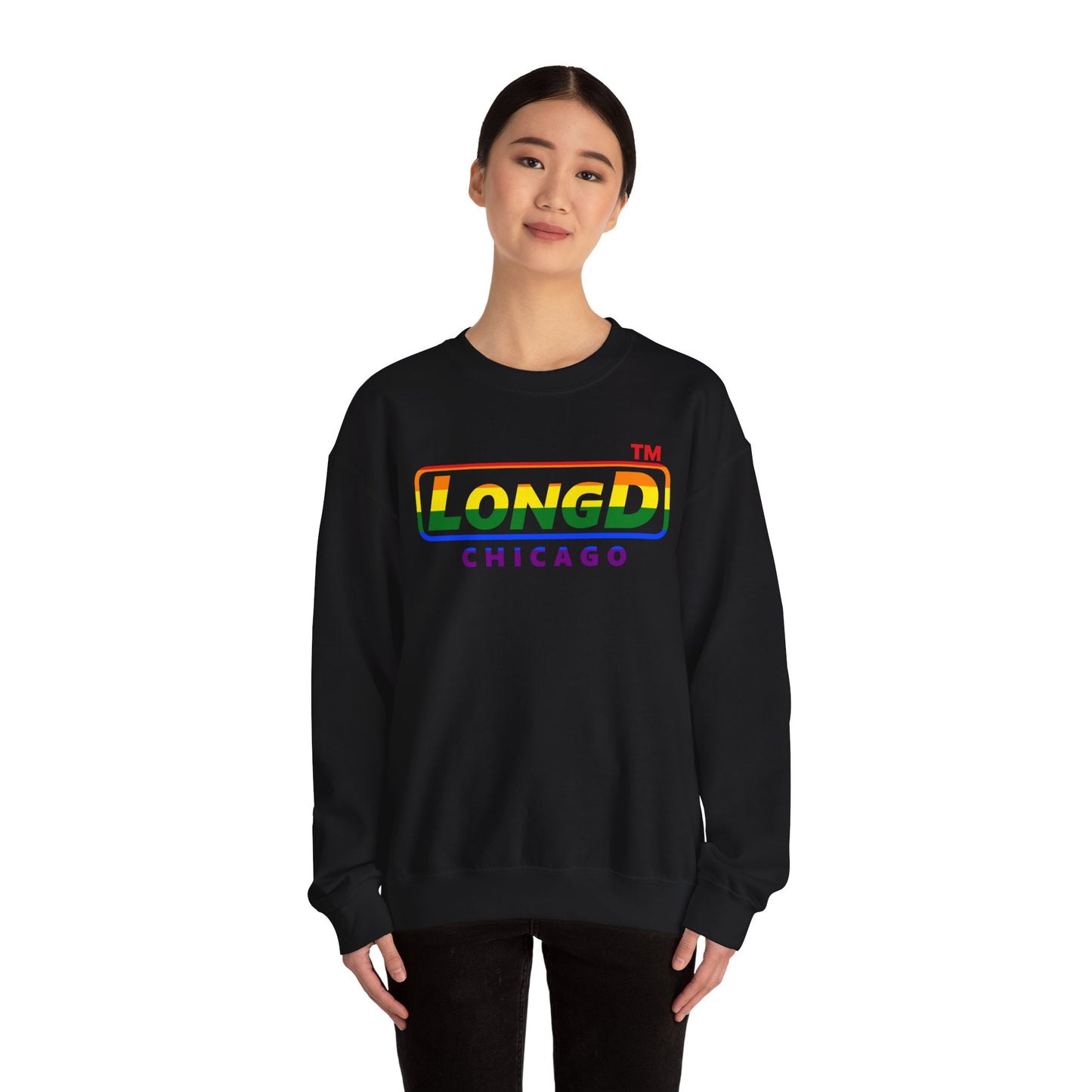 LongD positive horizontal striped Chicago logo crewneck sweatshirt (Pride colors)