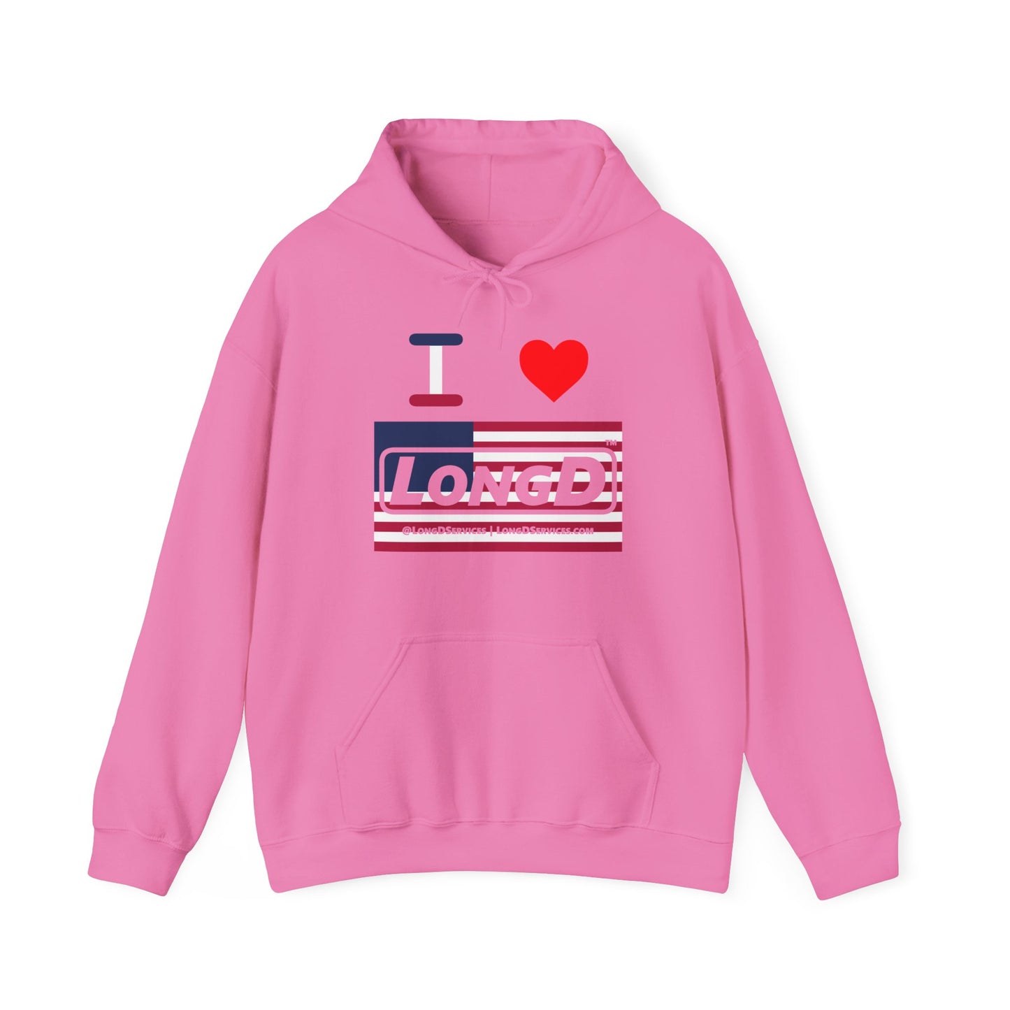 I Luv LongD® Logo Hoodie red, white and blue negative flag