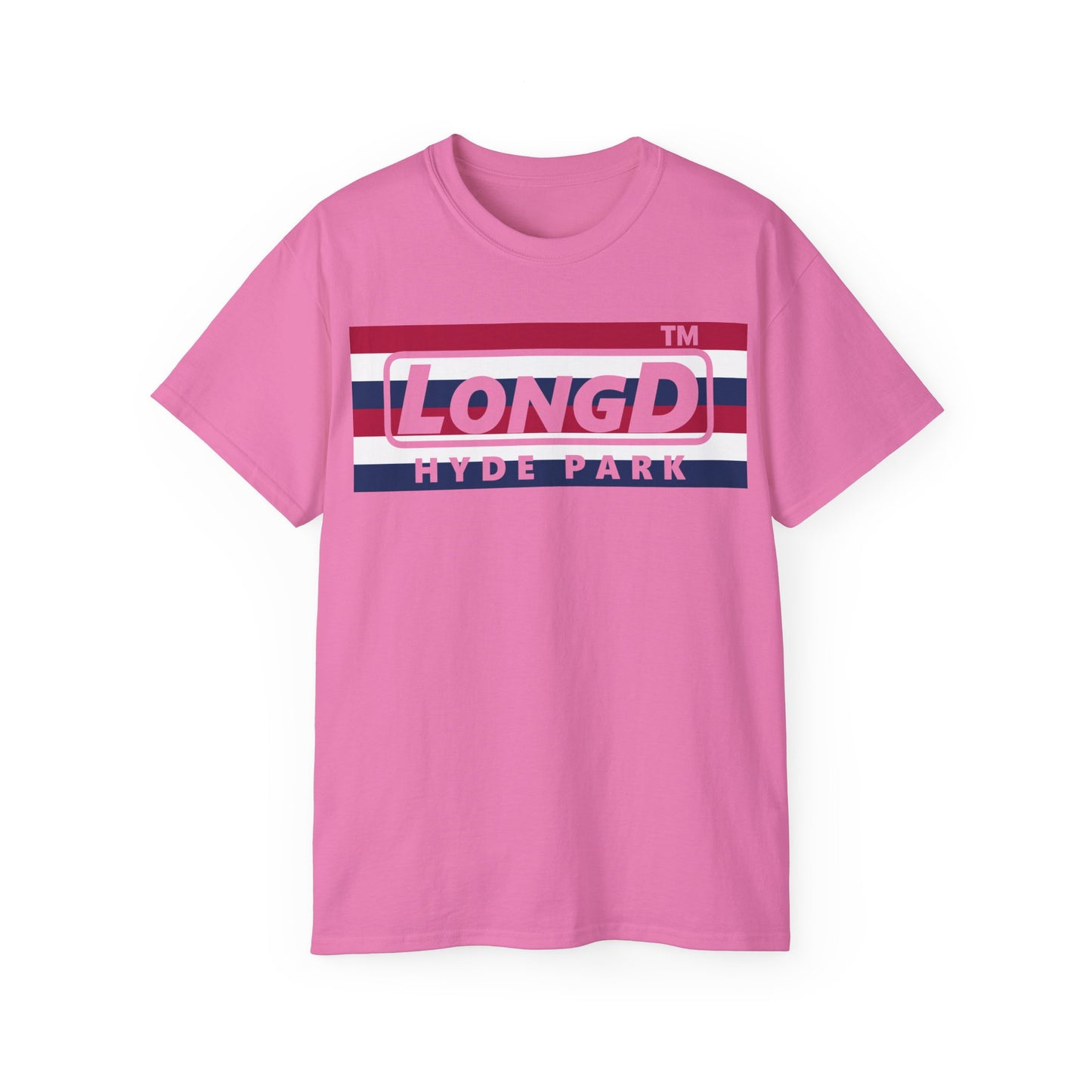 LongD negative horizontal 6-striped Hyde Park logo cotton tee (patriotic colors)