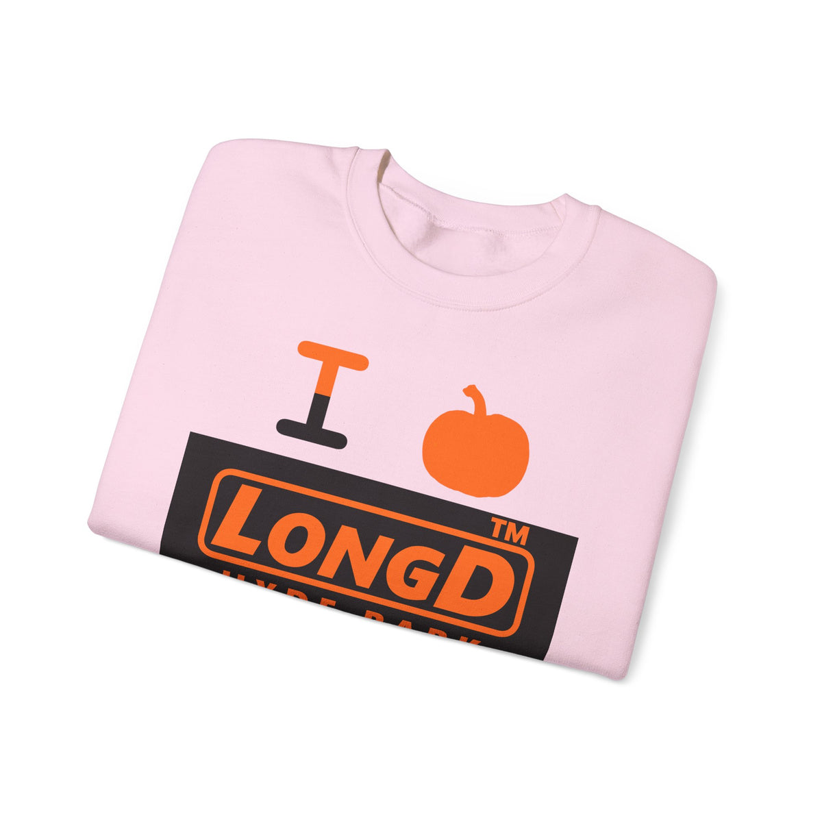 I pumpkin LongD Hyde Park logo positive orange on negative black crewneck sweatshirt