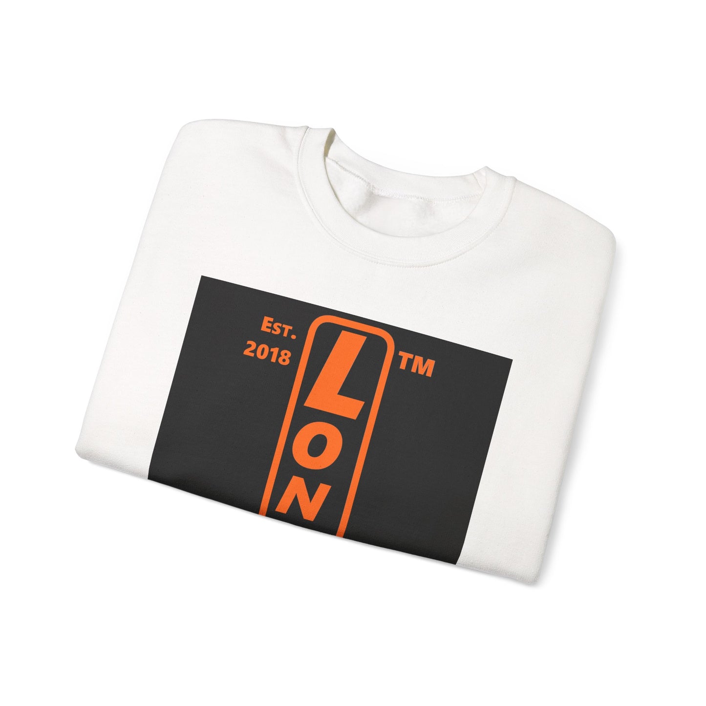 LongD Tag-domain upright front-back logo orange (FE7518) on Black (000000) crewneck sweatshirt