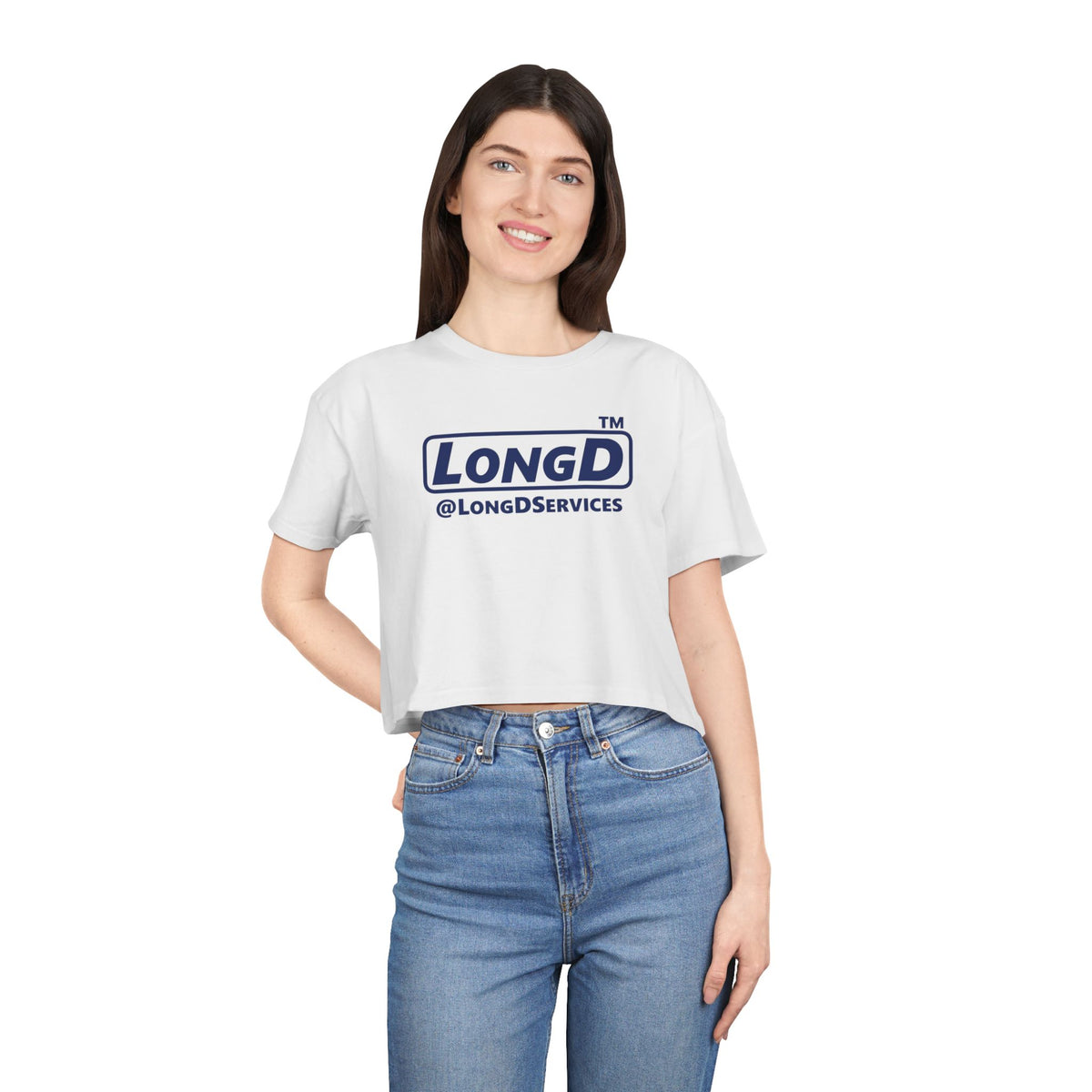 LongD Tag positive basic Navy (002060) logo crop tee
