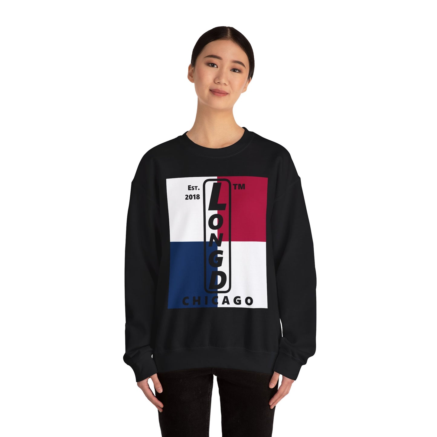 LongD negative quarters Chicago logo crewneck sweatshirt (patriotic colors)