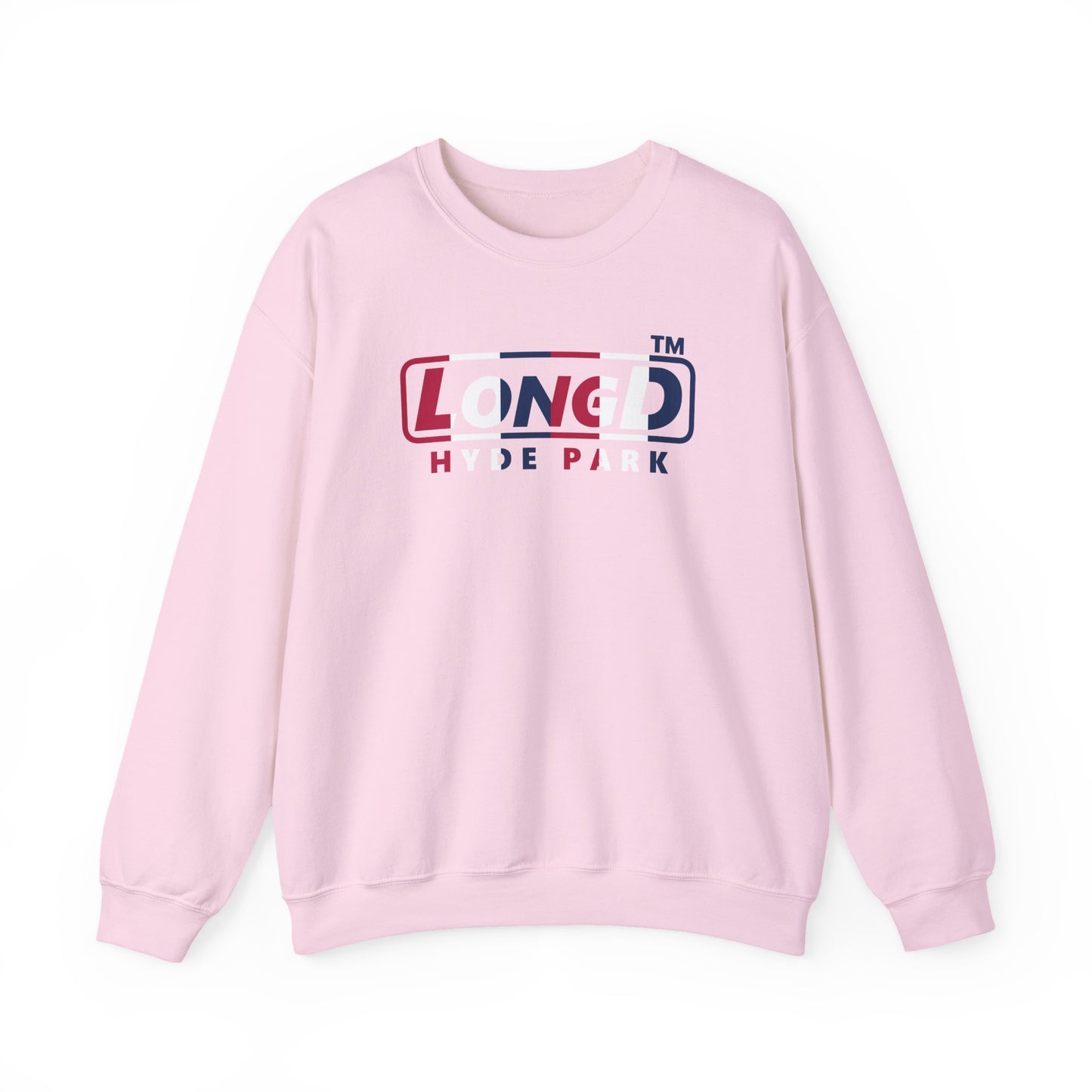 LongD positive vertical 6-striped Hyde Park logo crewneck sweatshirt (patriotic colors)