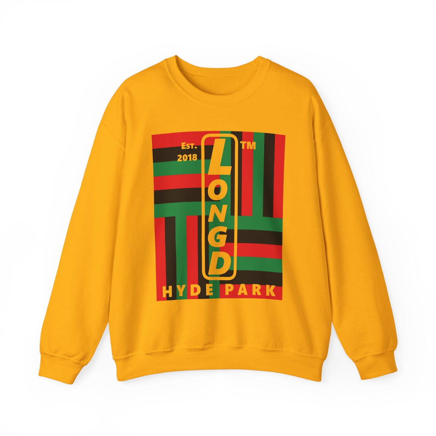 LongD negative windmill Hyde Park upright logo crewneck sweatshirt (Juneteenth colors)