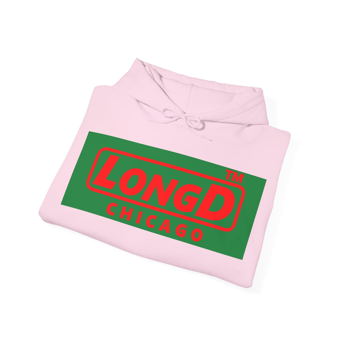 LongD Chicago logo positive red on negative green (Xmas colors) hoodie