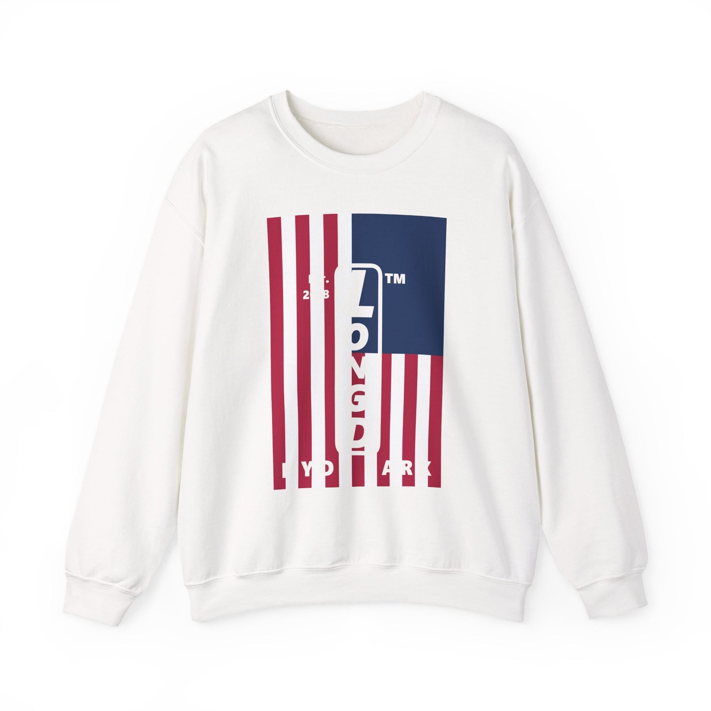 LongD negative cropped flag Hyde Park upright logo crewneck sweatshirt (patriotic colors)