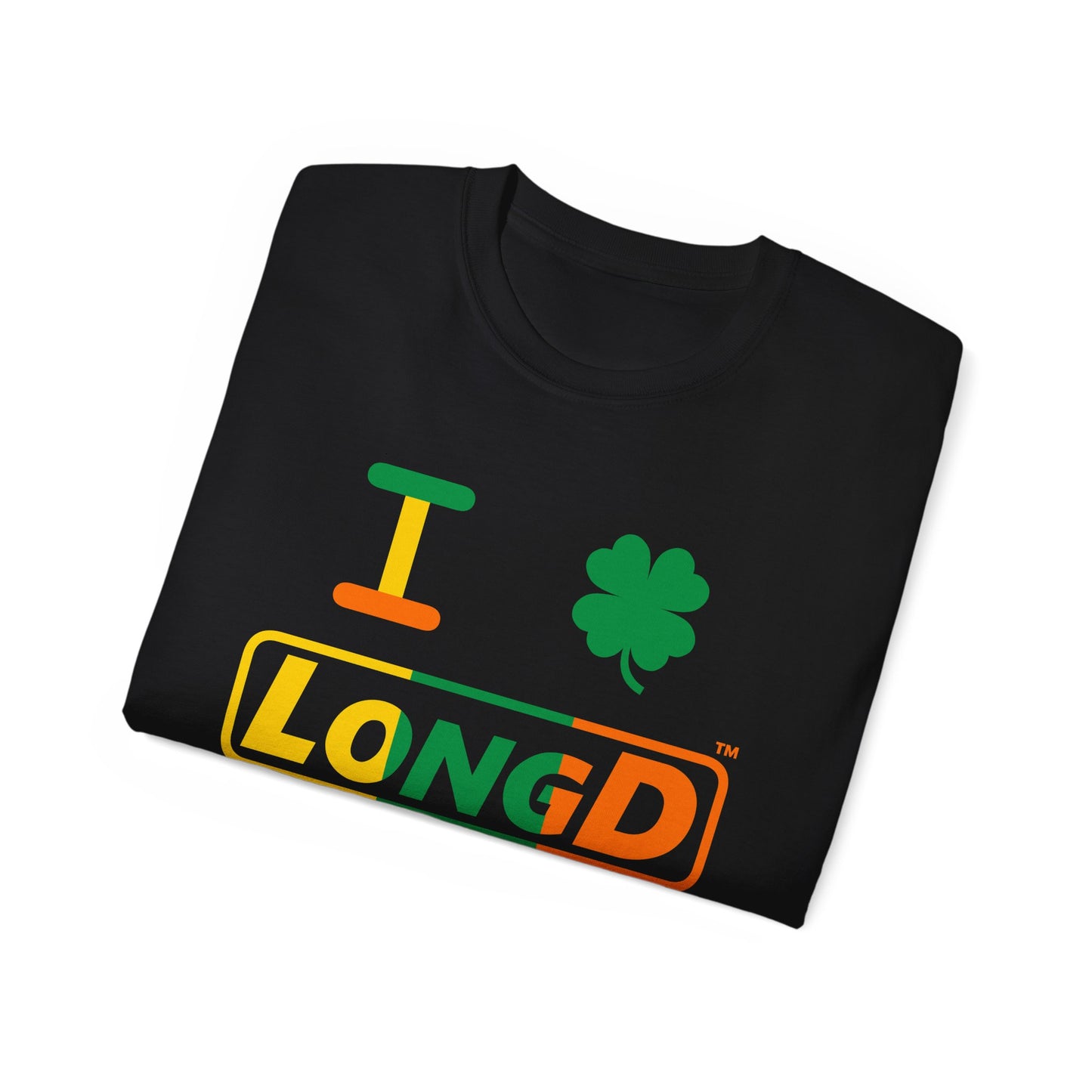 I Clover LongD® Logo Cotton Tee (St. Patrick's Day -Irish Green, Golden Yellow and Irish Orange thirds with 4-leaf clover)
