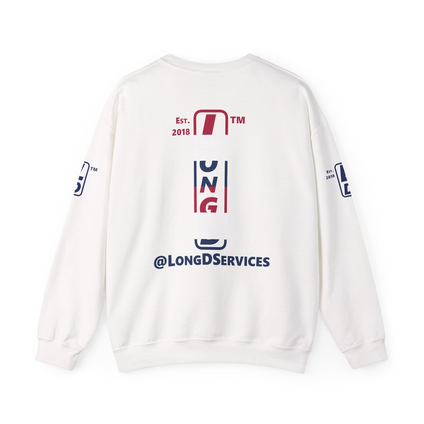 I Burst LongD positive horizontal 6-striped tag upright 4-print logo crewneck sweatshirt