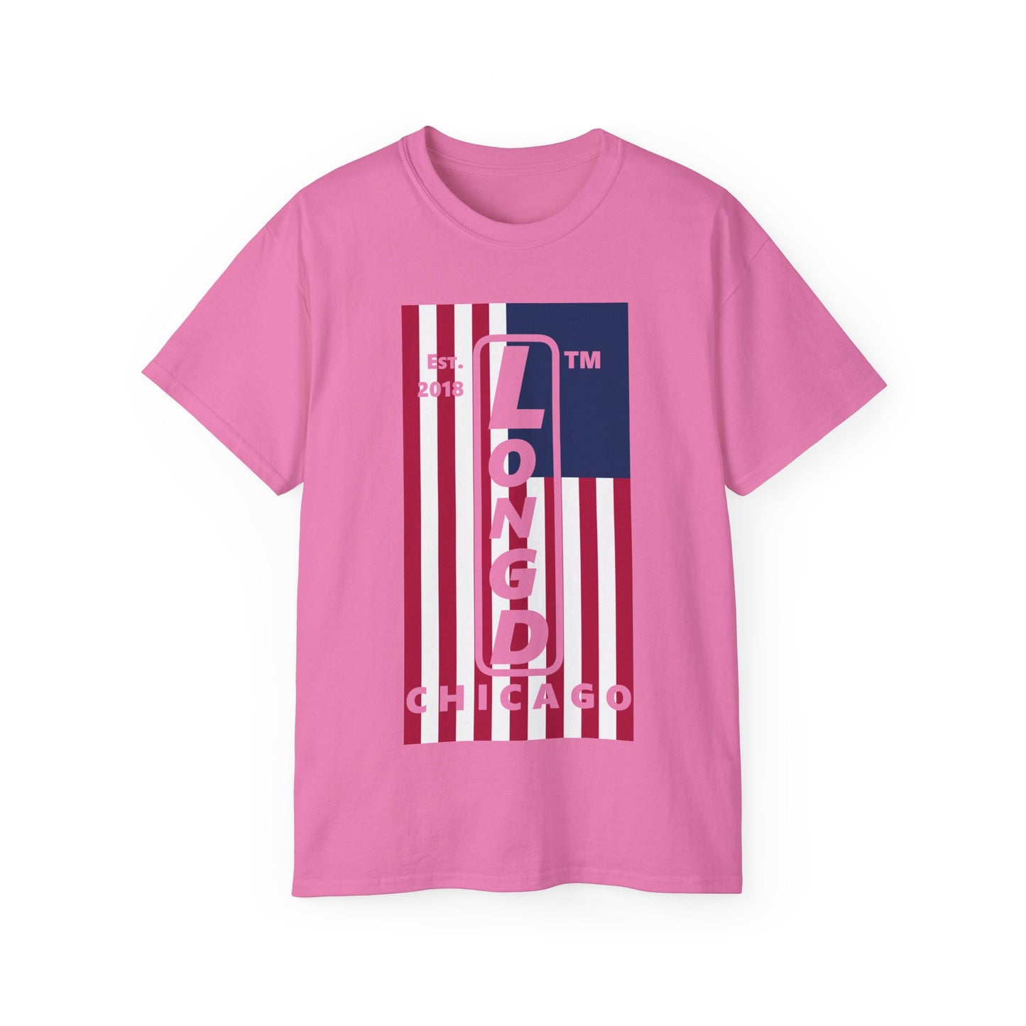 LongD cotton tee negative flag Chicago upright logo (Patriotic colors)
