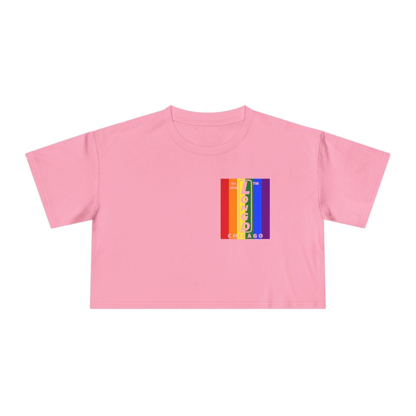 Negative vertical 6-striped upright single-breasted Chicago logo crop tee (Pride colors)