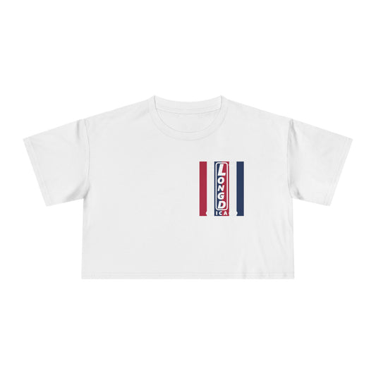 Negative vertical 6-striped upright single-breasted Chicago logo crop tee (Patriotic colors)