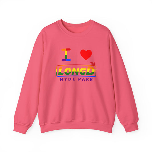 I Luv LongD positive horizontal striped Hyde Park logo crewneck sweatshirt (Pride colors)