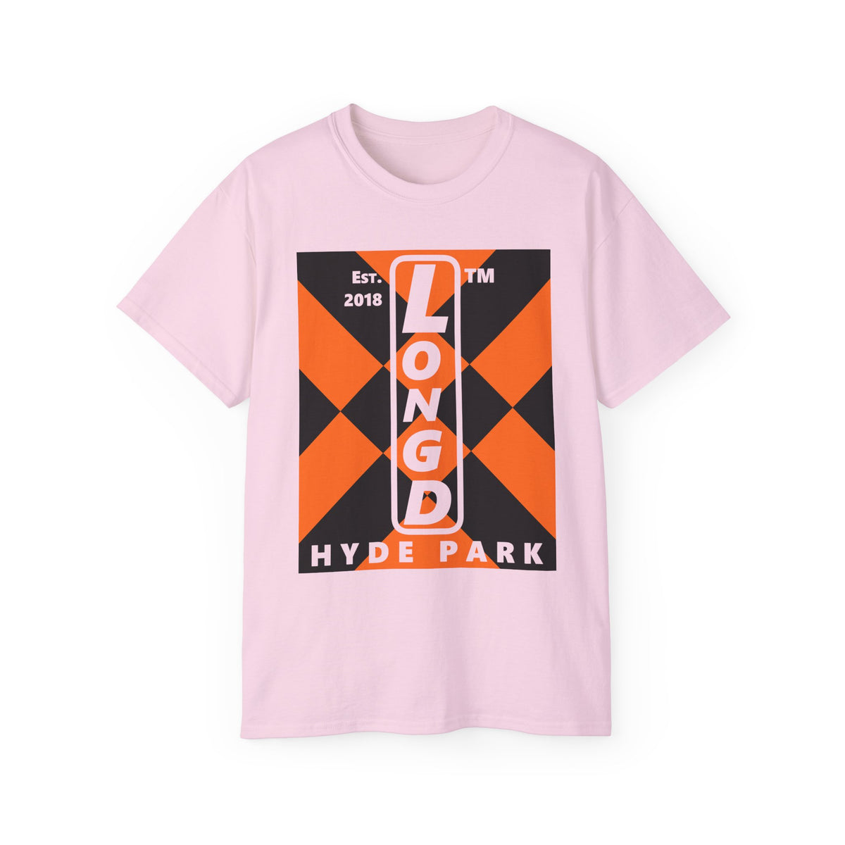 LongD Hyde Park negative upright mixed argyle logo (Halloween colors) cotton tee