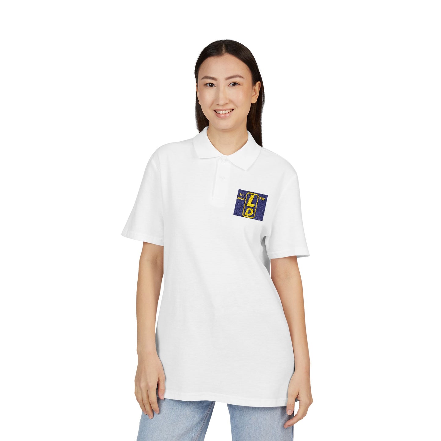 Embroidered LongD reverse official logo upright initials polo shirt