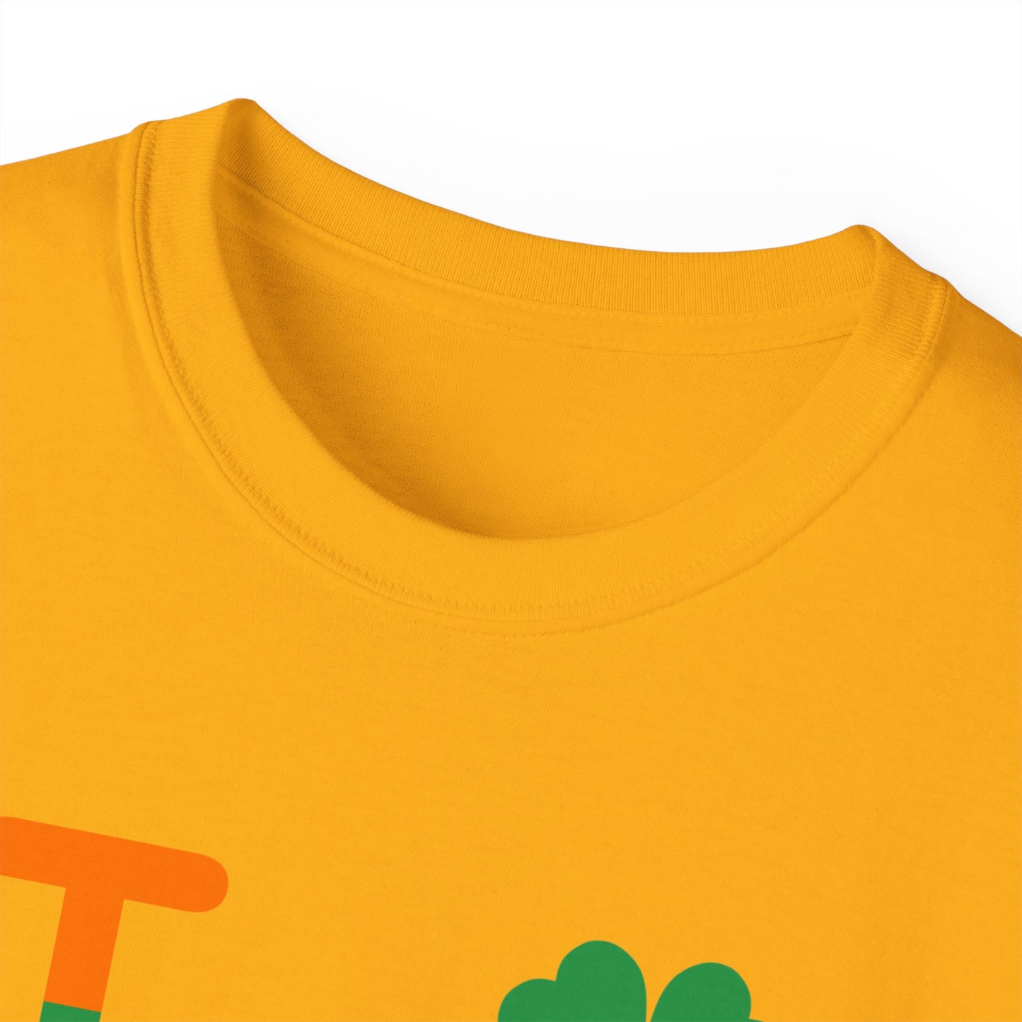 I Clover LongD® Logo Cotton Tee (St. Patrick's Day -Irish Green and Irish Orange right-left split with 4-leaf clover)