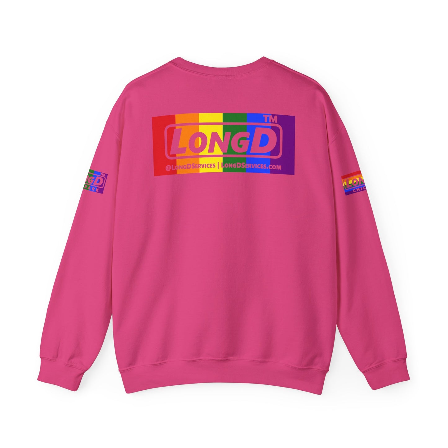 LongD official basic 4-print tag logo crewneck sweatshirt with Pride heart