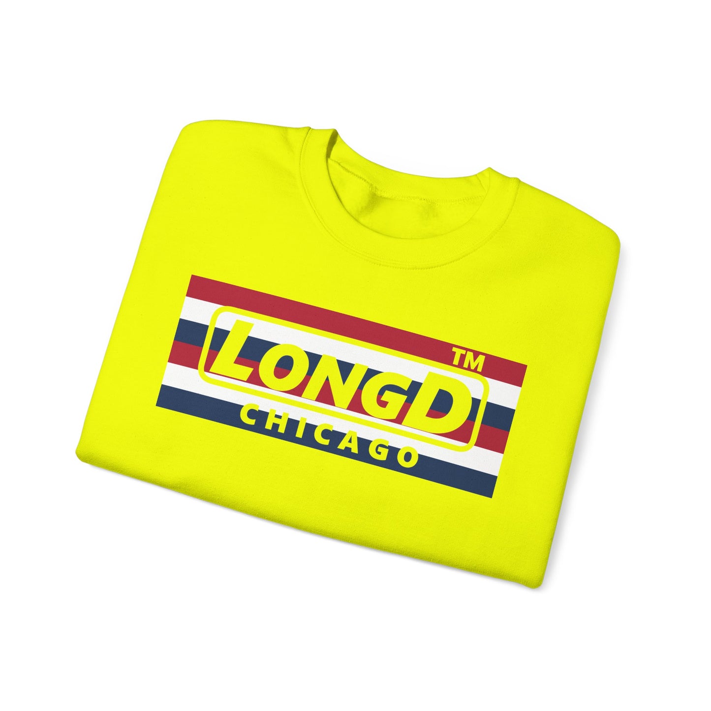 LongD negative horizontal 6-striped Chicago logo crewneck sweatshirt (patriotic colors)