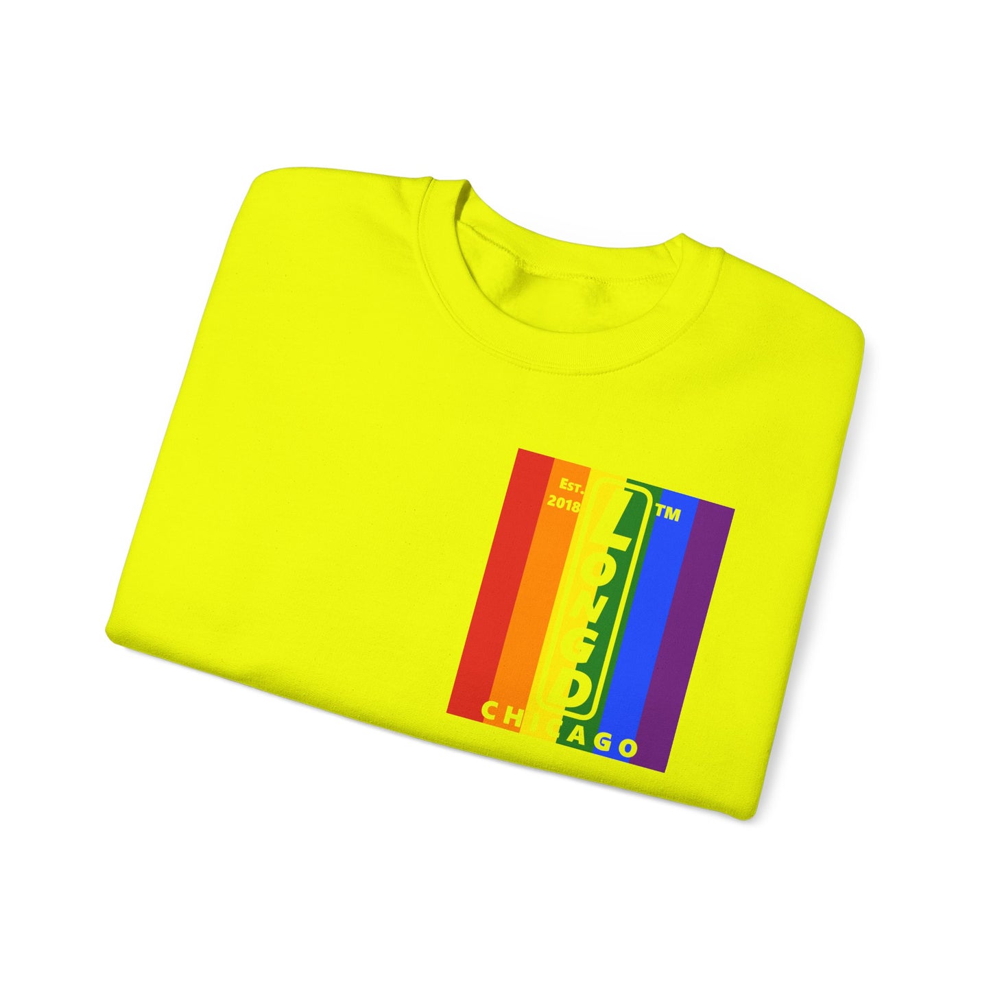 LongD negative flag single-breasted front-back Chicago upright logo crewneck sweatshirt (Pride colors)