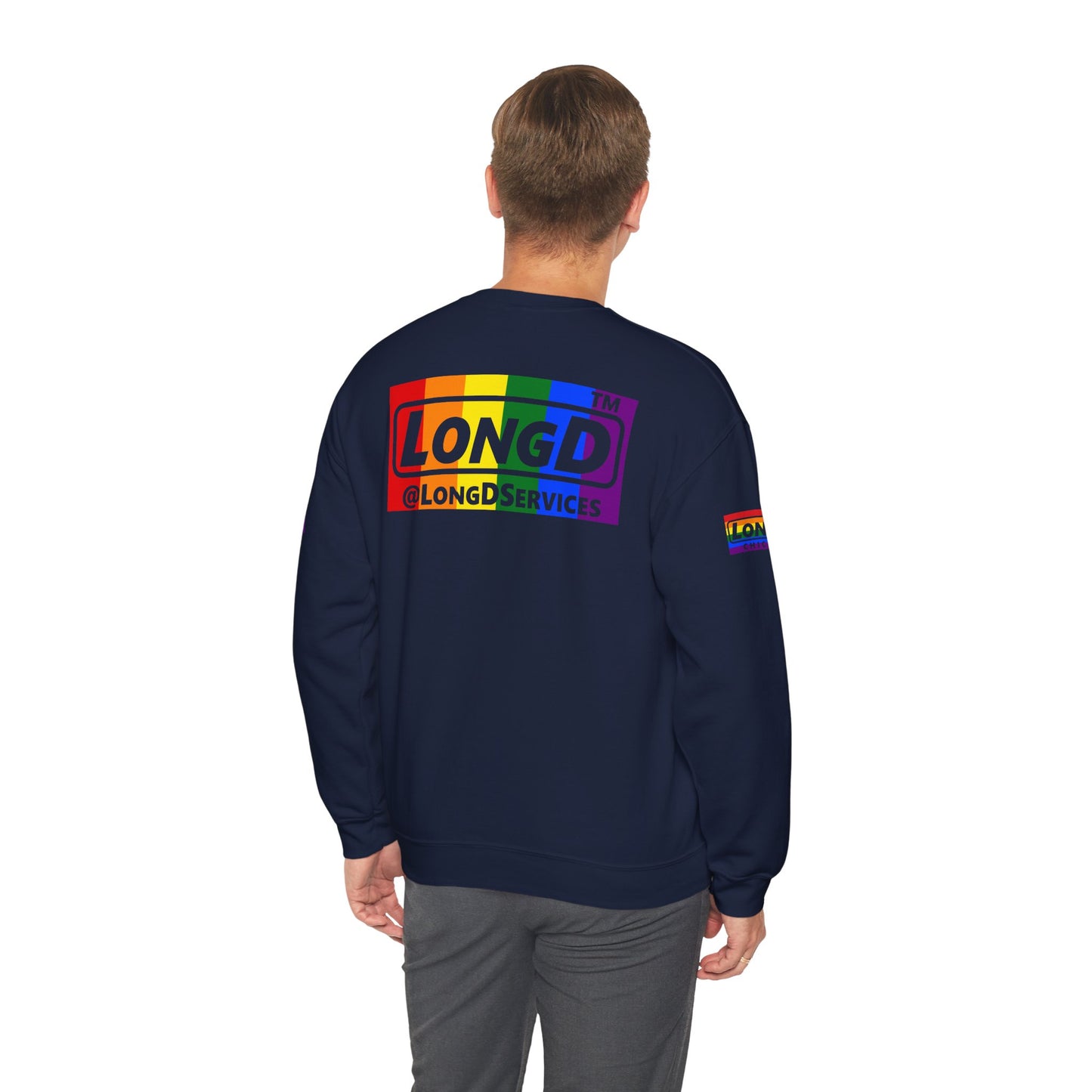 LongD official basic 4-print tag-domain logo crewneck sweatshirt with Pride heart