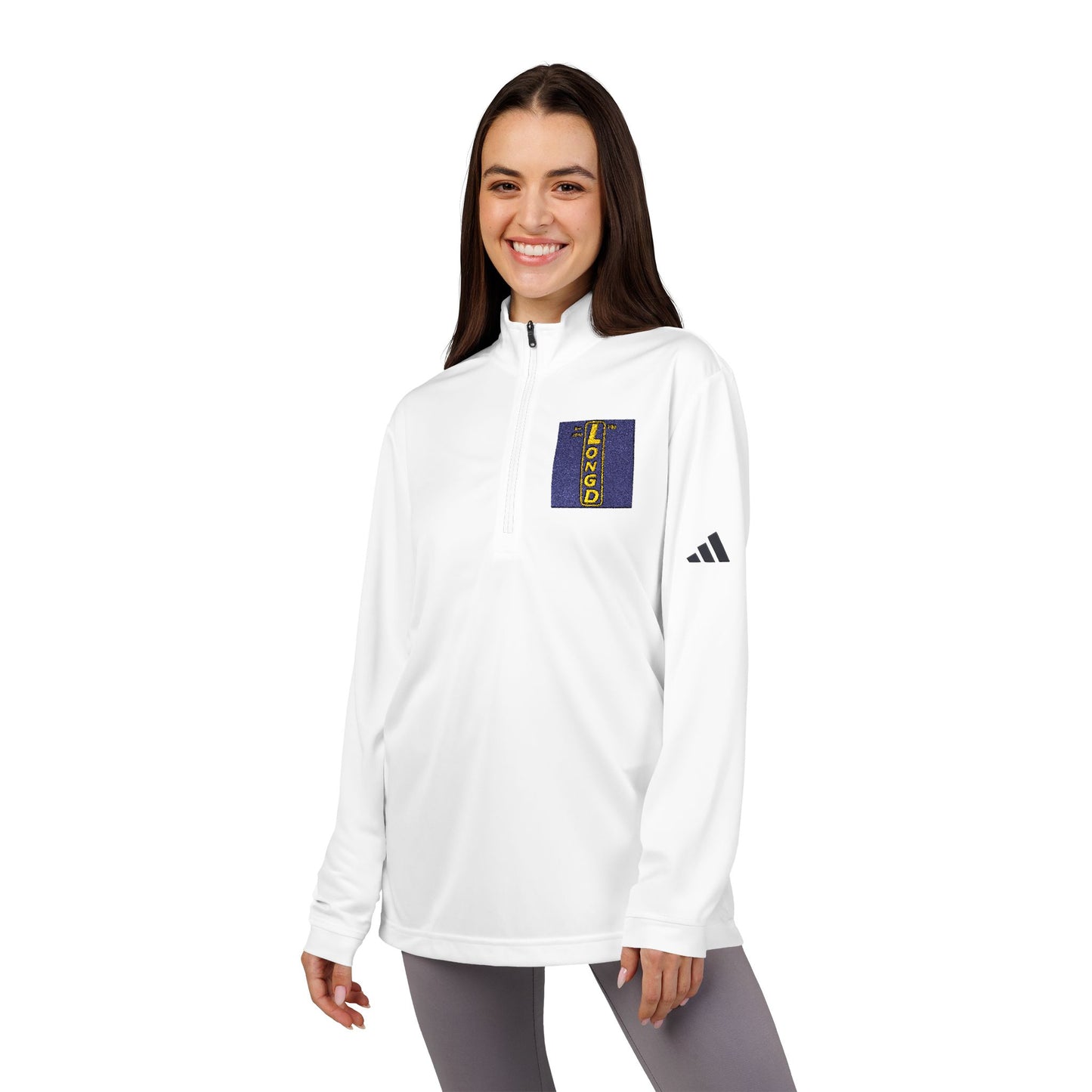 Embroidered adidas® Quarter-Zip pullover official reverse logo upright