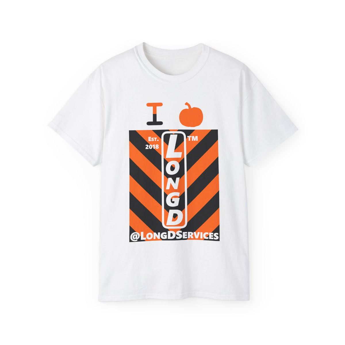 I pumpkin LongD Tag negative upright downward chevron logo cotton tee