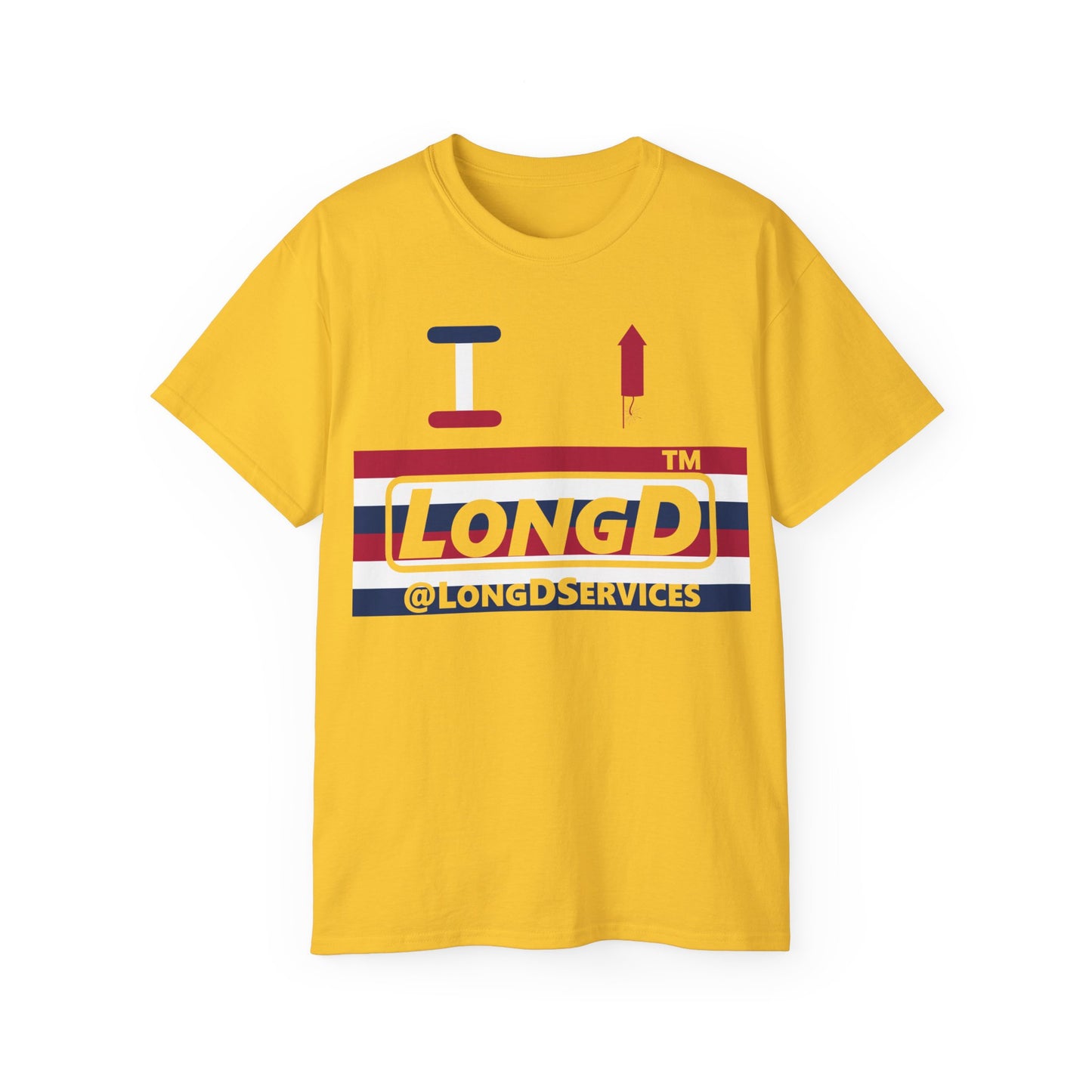 I firecracker LongD negative horizontal 6-striped tag logo cotton tee