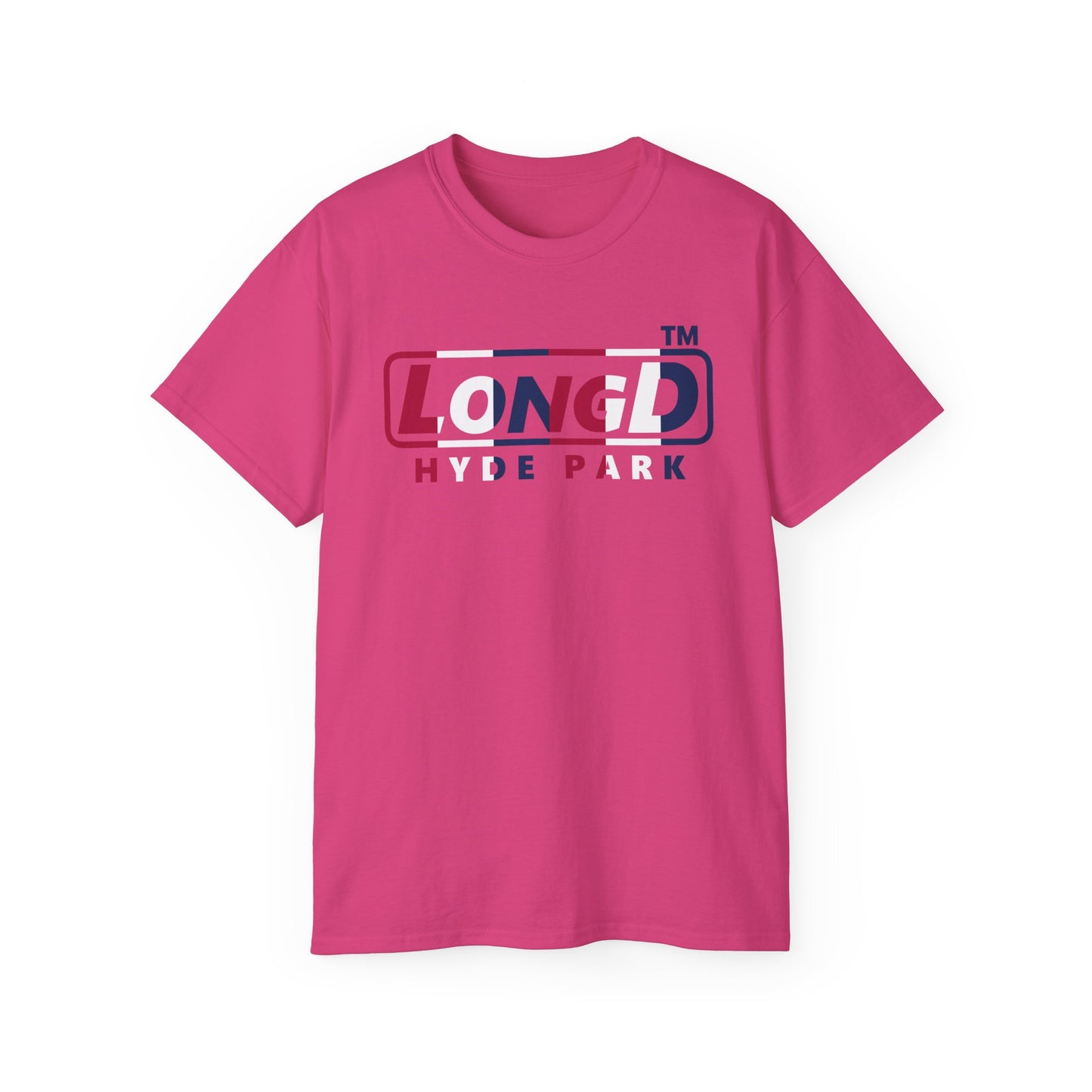 LongD positive vertical 6-striped Hyde Park logo cotton tee (patriotic colors)