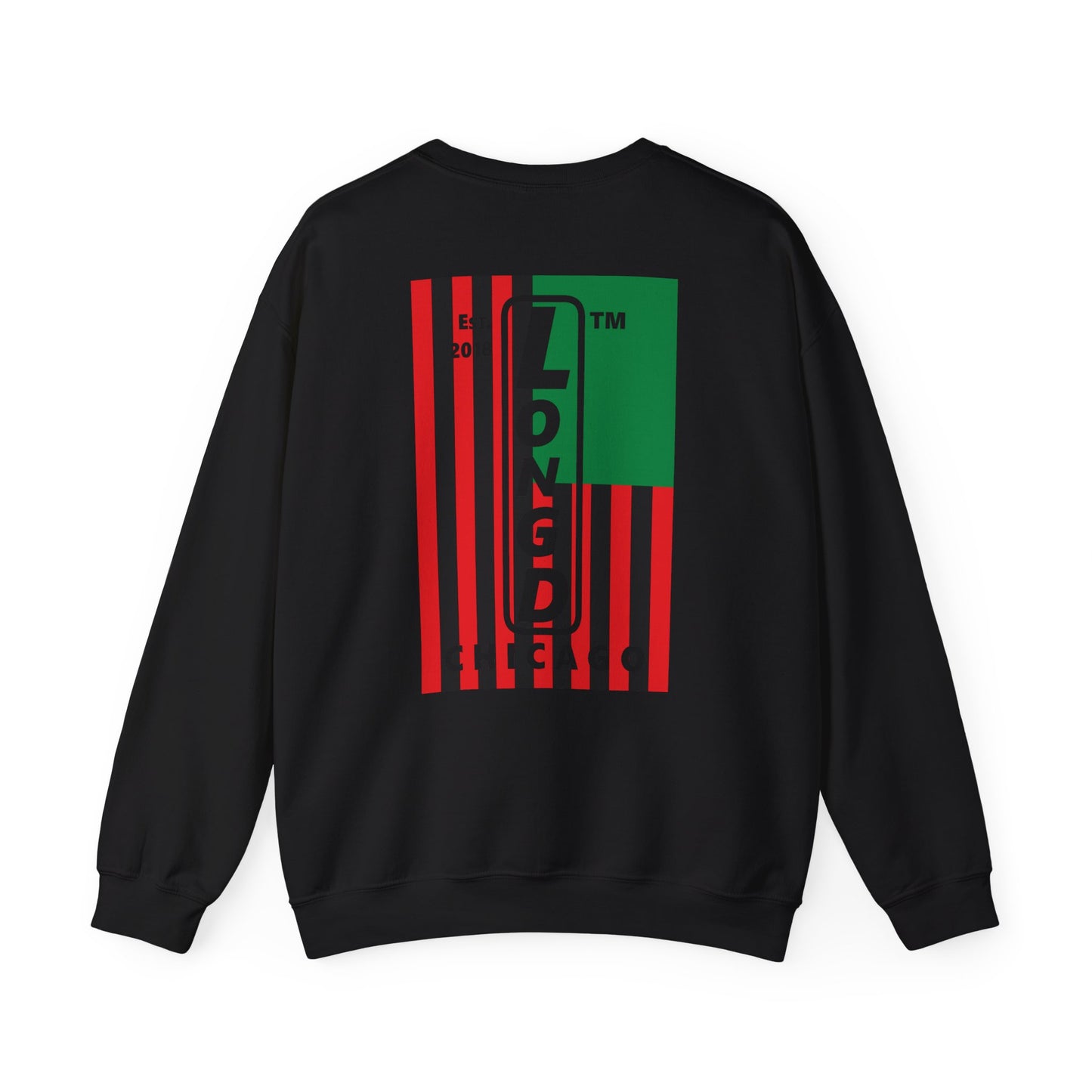 LongD negative cropped flag single-breasted front-back Chicago upright logo crewneck sweatshirt (Juneteenth colors)