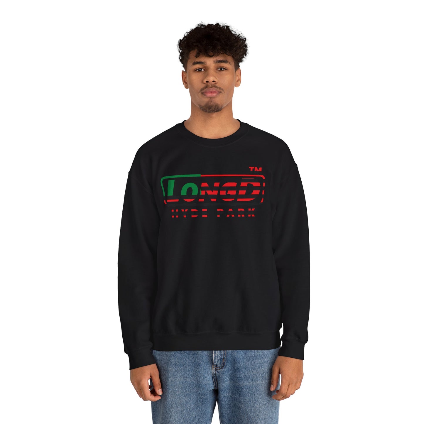LongD positive flag Hyde Park logo crewneck sweatshirt (Juneteenth colors)