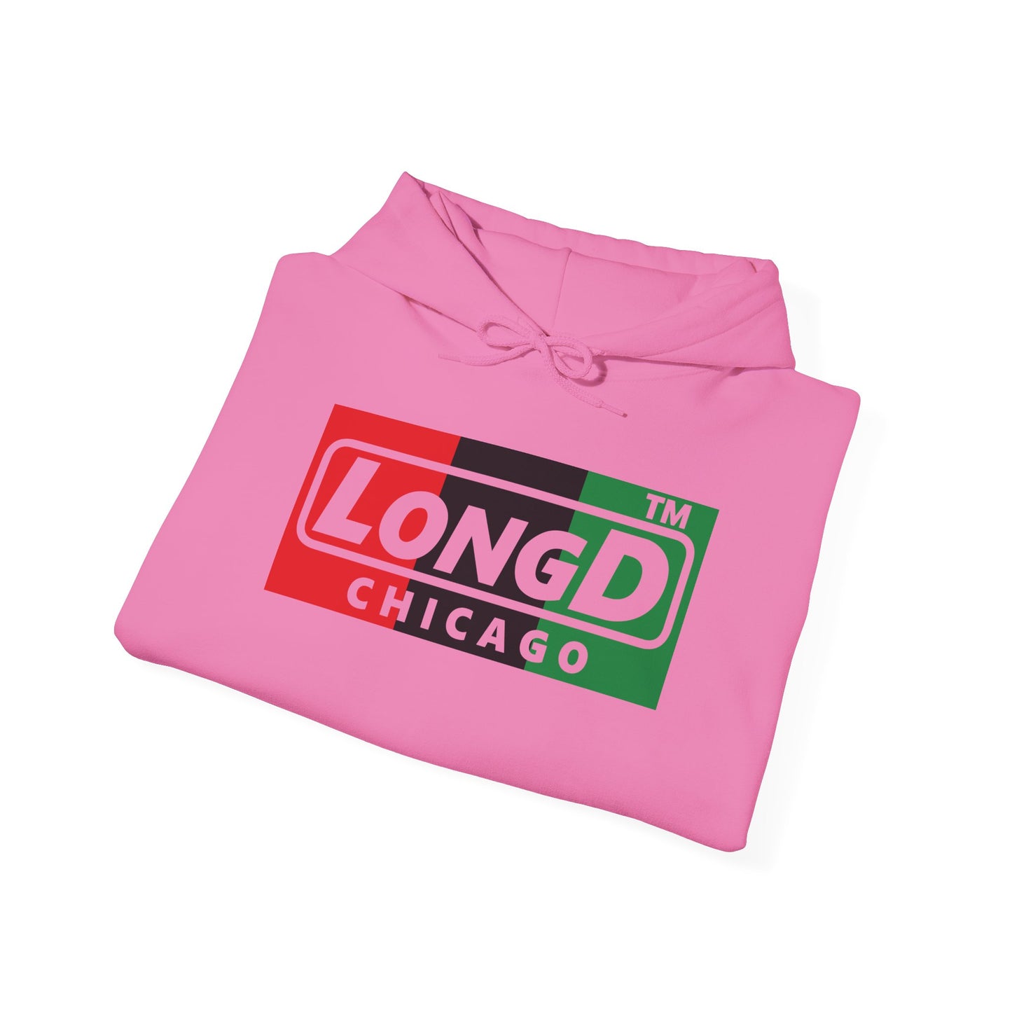 LongD® negative vertical 3-striped Chicago logo Hoodie (Juneteenth colors)