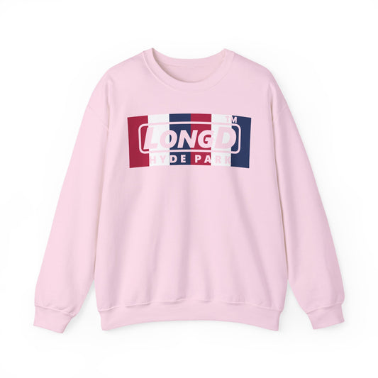 LongD negative vertical 6-striped Hyde Park logo crewneck sweatshirt (patriotic colors)