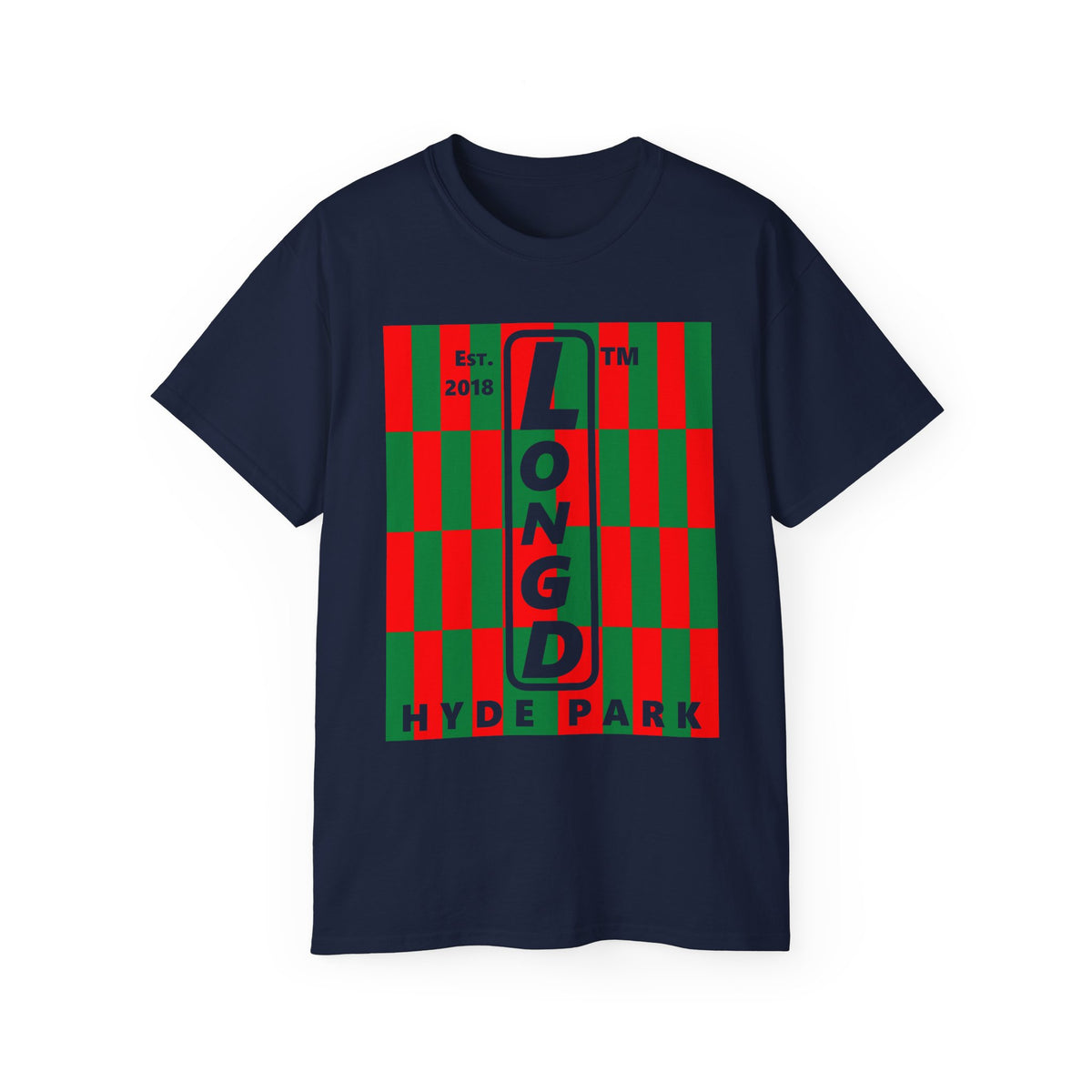 LongD Hyde Park negative upright tiled logo (Xmas colors) cotton tee
