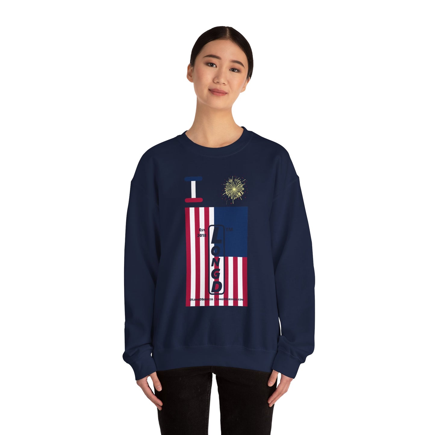 I Burst LongD negative cropped flag tag-domain upright logo crewneck sweatshirt