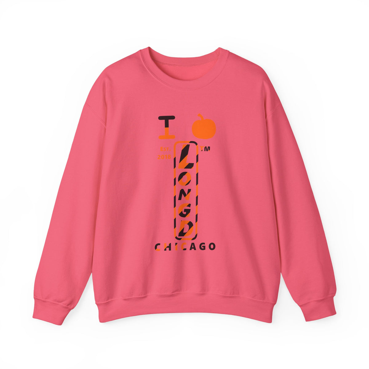 I pumpkin LongD Chicago positive upright pixel-weighted 12-striped front-back logo crewneck sweatshirt