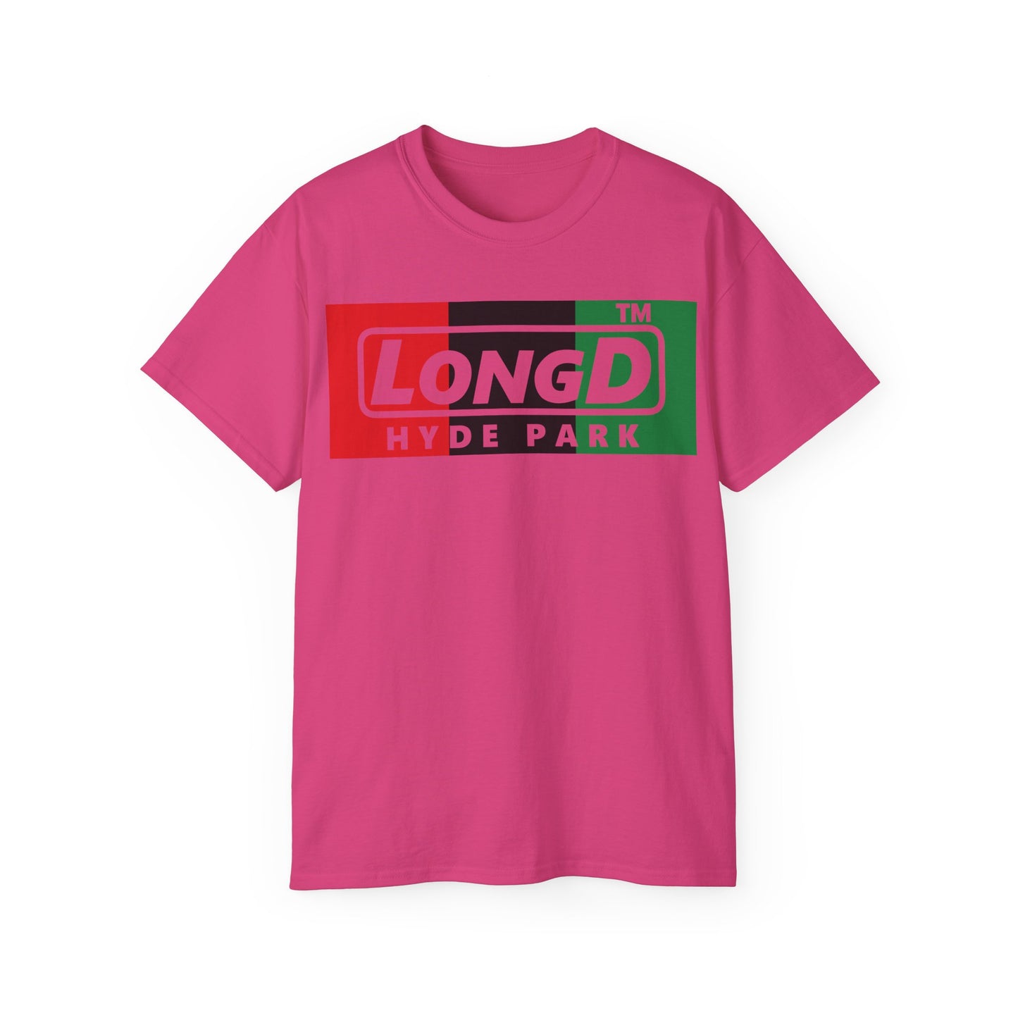 LongD negative vertical 3-striped Hyde Park logo cotton tee (Juneteenth colors)