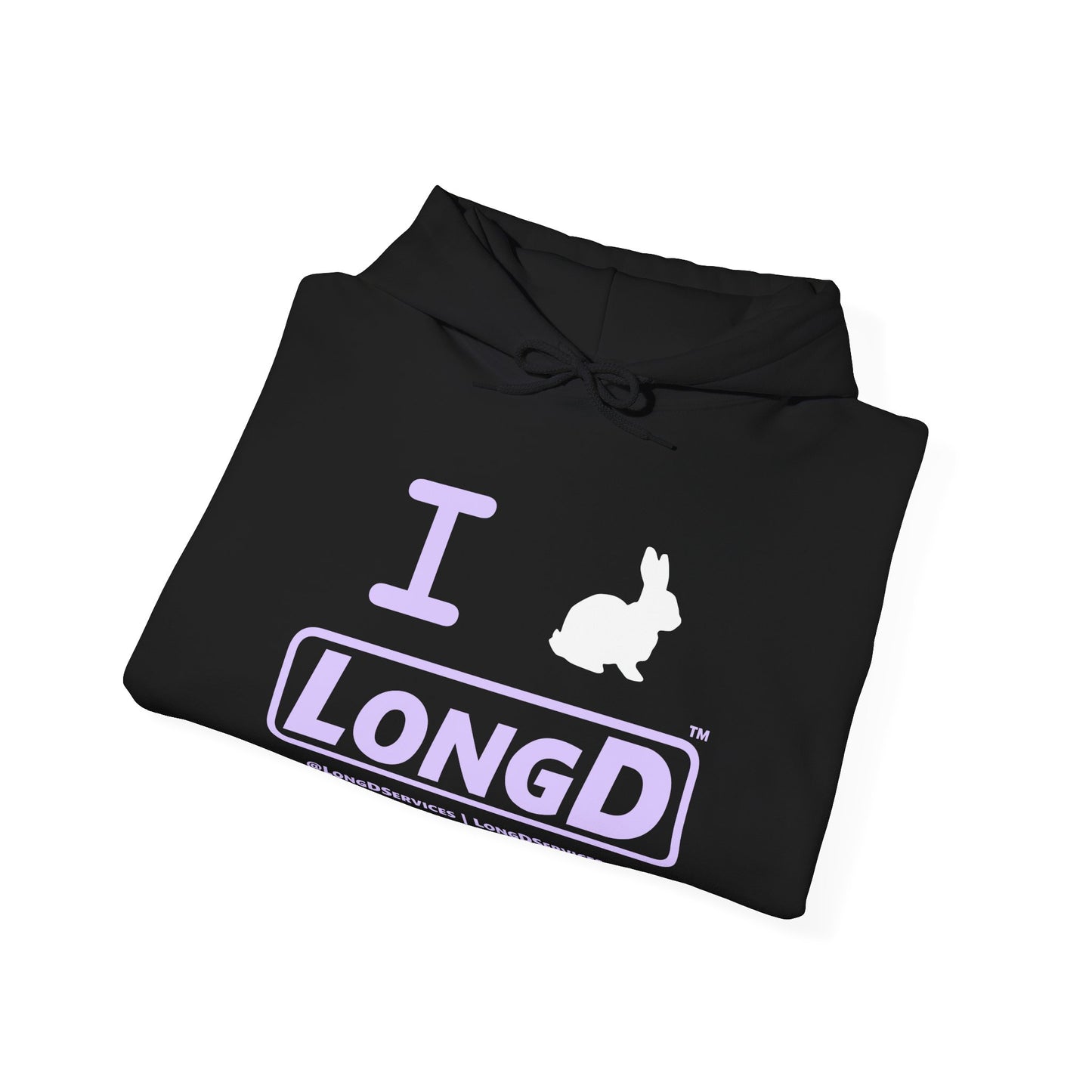 I Bunny LongD® Logo Hoodie Pastel purple text (White Easter Bunny)