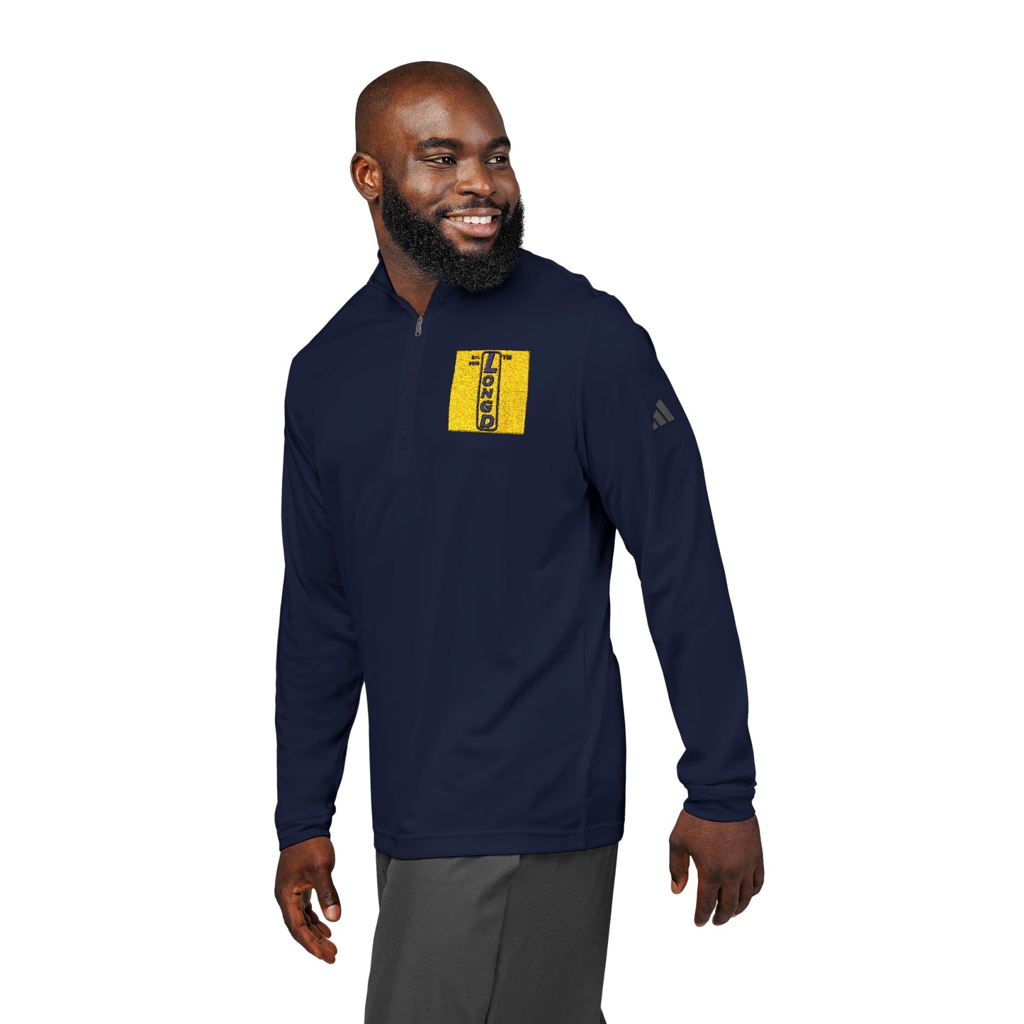 Embroidered adidas® Quarter-Zip pullover official logo upright