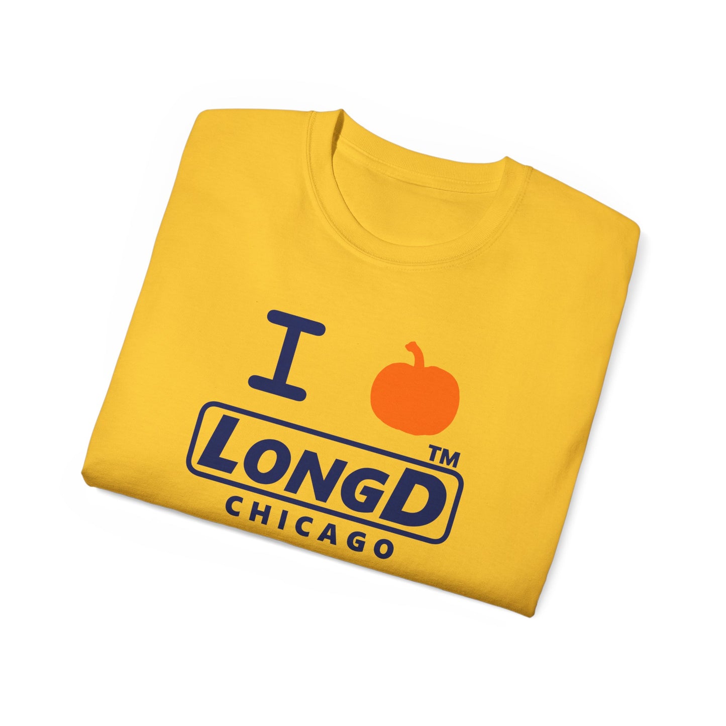 I pumpkin LongD Chicago positive basic Navy (002060) front-back logo cotton tee