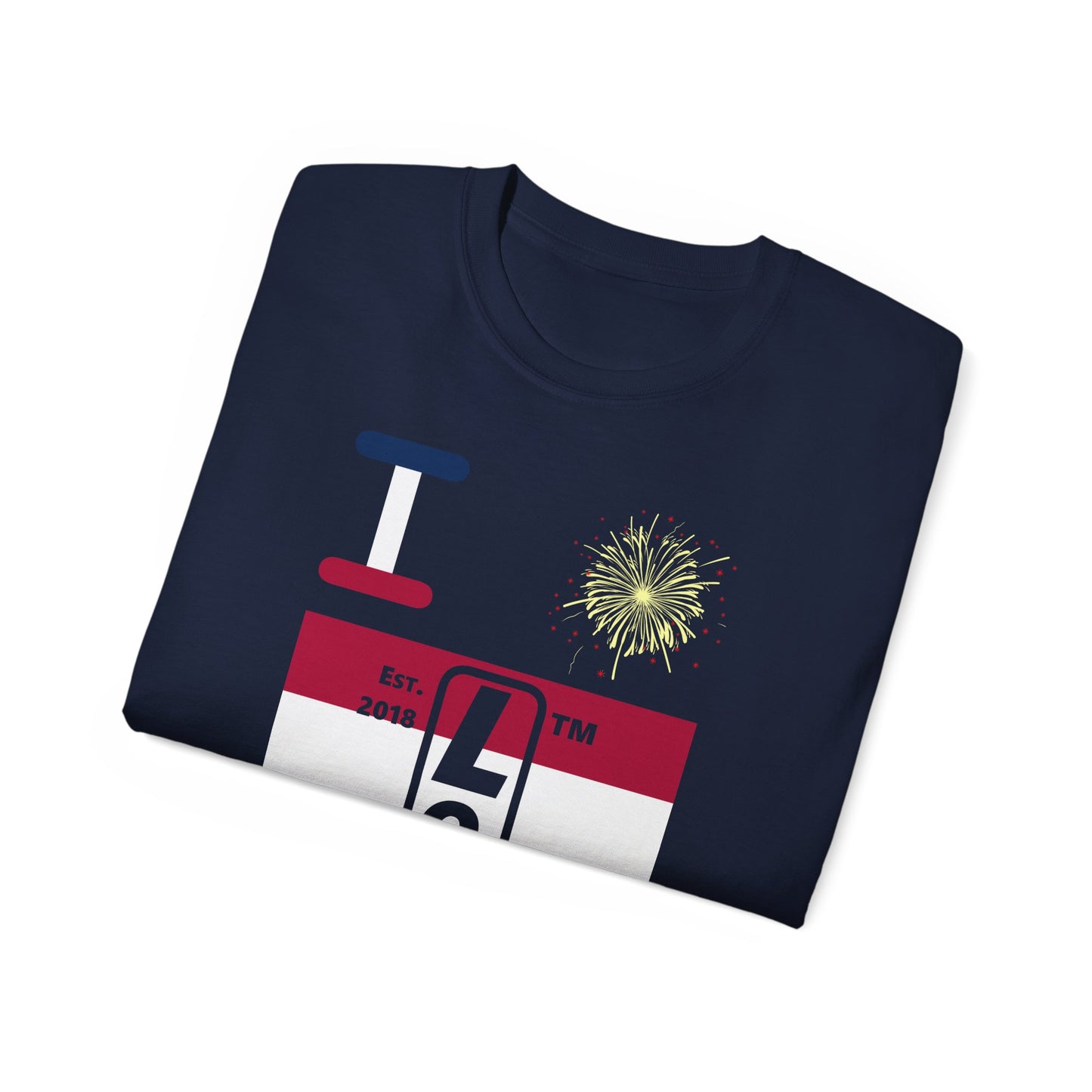 I Burst LongD cotton tee negative horizontal 6-striped Chicago upright logo (Patriotic colors)