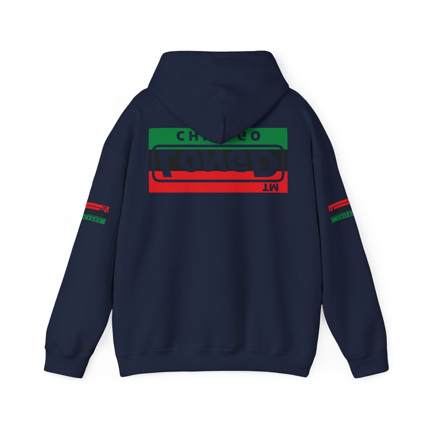 LongD® basic official Chicago 4-print flipped-back logo Hoodie (Juneteenth colors)